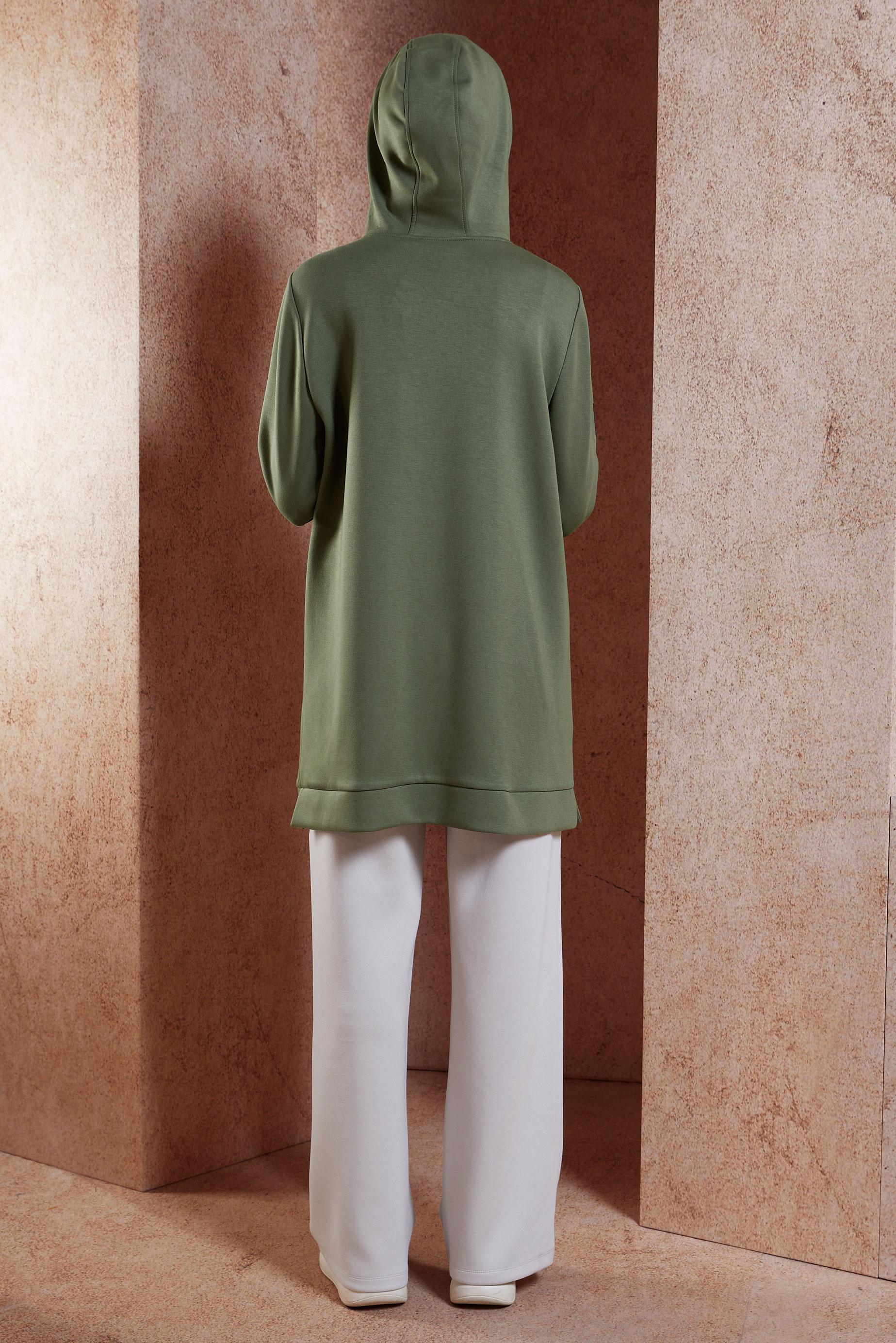 Tesettür giyim HAKİ KAPÜŞONLU EŞOFMAN TUNİK 45113