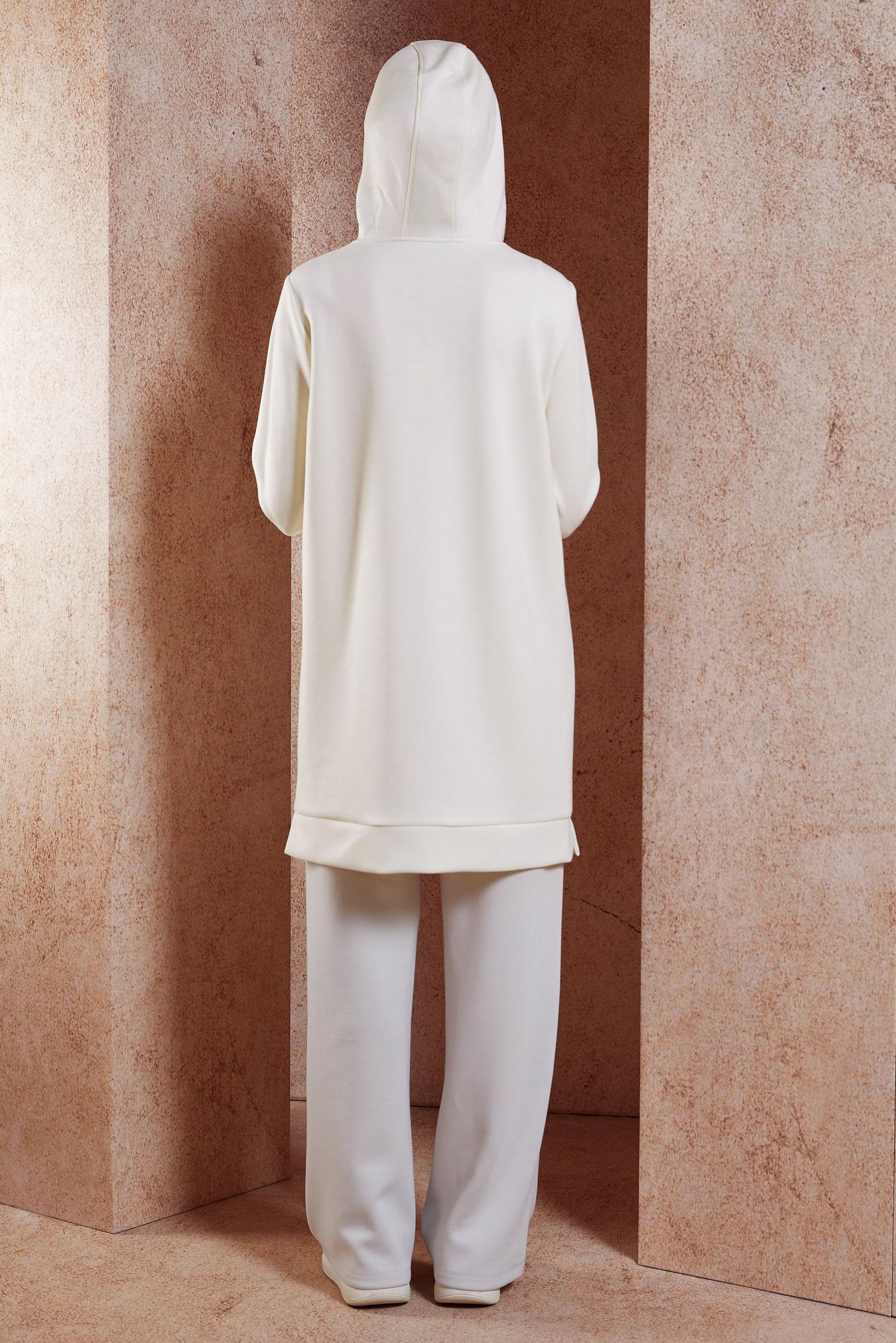 Tesettür giyim EKRU KAPÜŞONLU EŞOFMAN TUNİK 45113