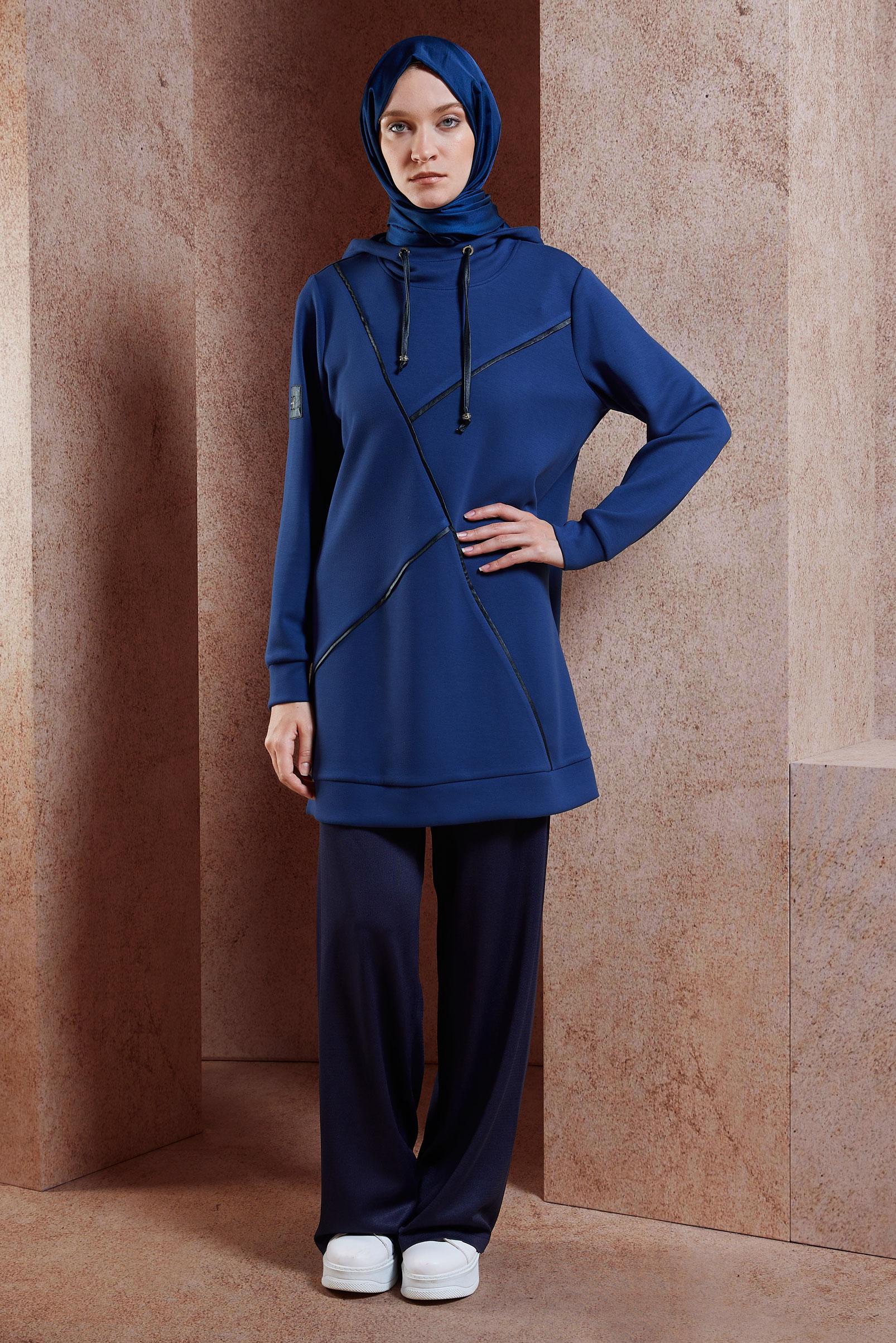 Hijab clothing NAVY BLUE HOODED TRACKSUIT TUNIC 45113