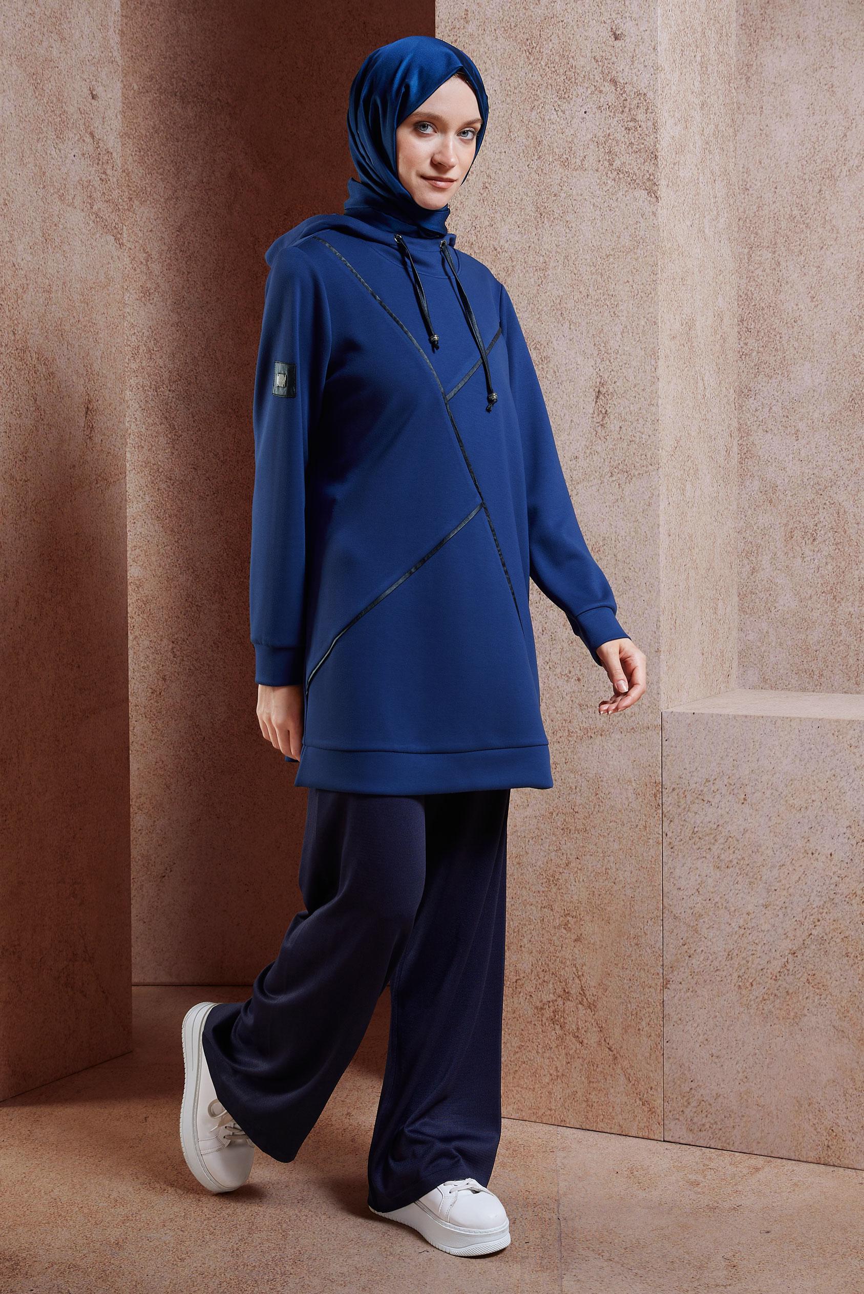 Hijab clothing NAVY BLUE HOODED TRACKSUIT TUNIC 45113