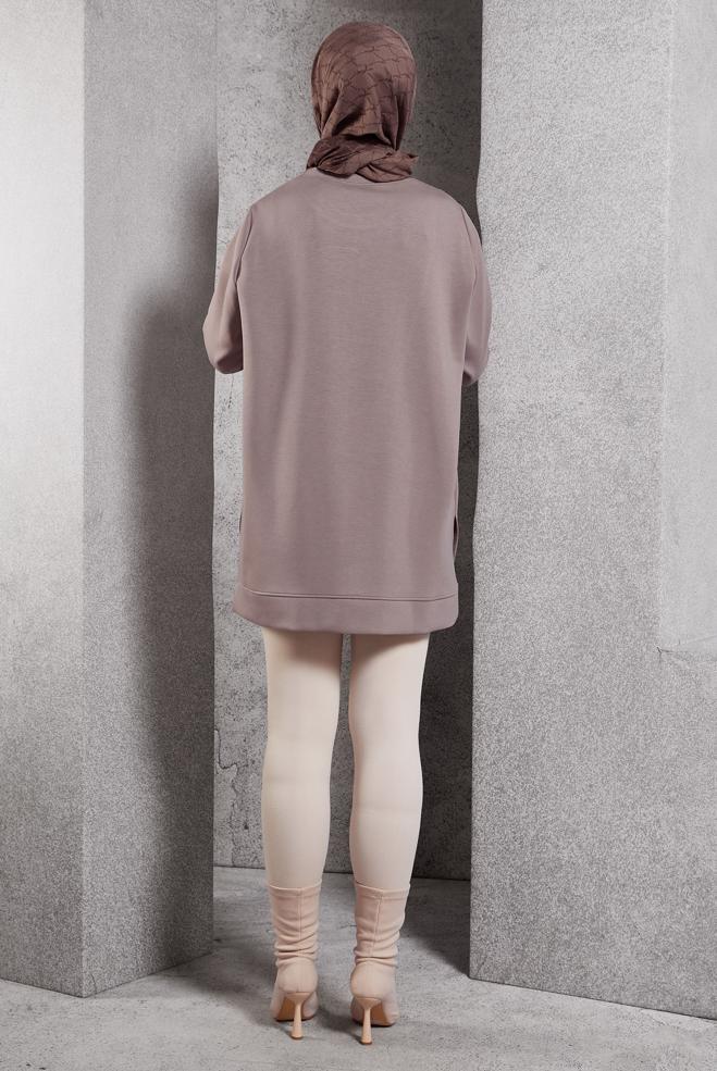 Tesettür giyim VİZON DESENLİ EŞOFMAN TUNİK 45114 - ALVİNA