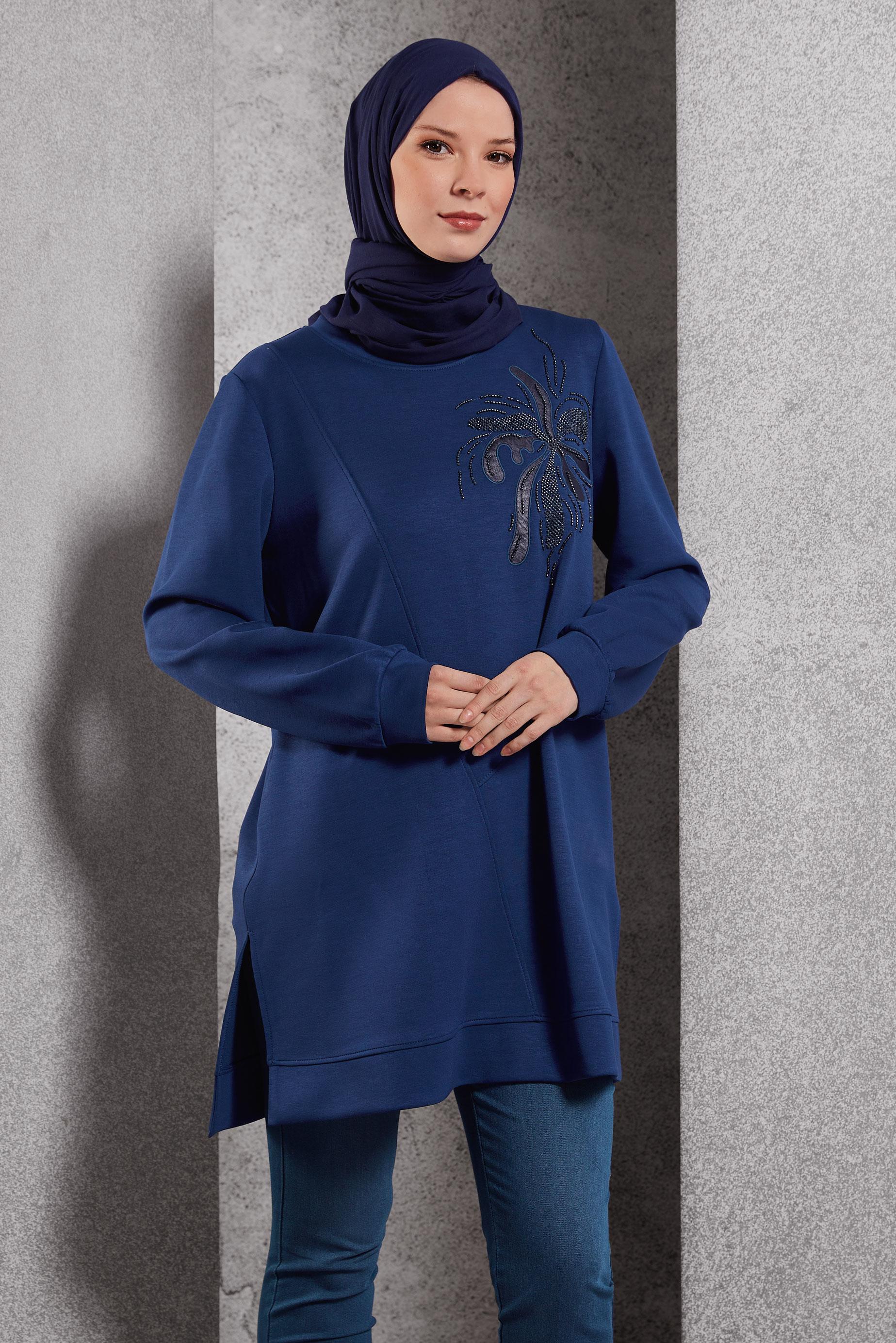Hijab clothing NAVY BLUE PATTERNED TRACKSUIT TUNIC 45114