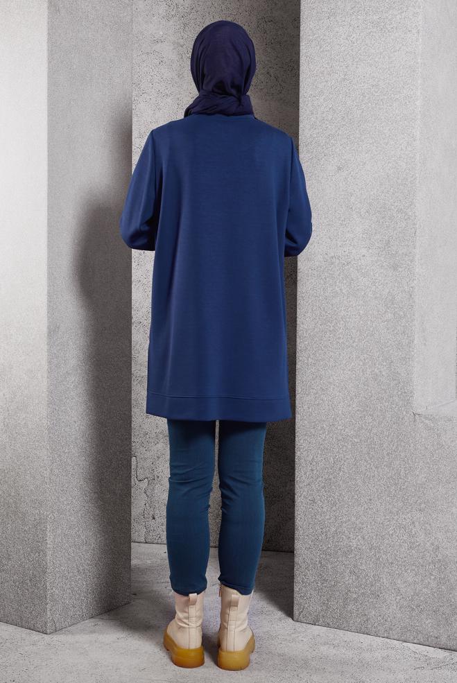 Vêtements hijab BLEU MARINE TUNIQUE DE SURVÊTEMENT À MOTIFS 45114 - ALVİNA