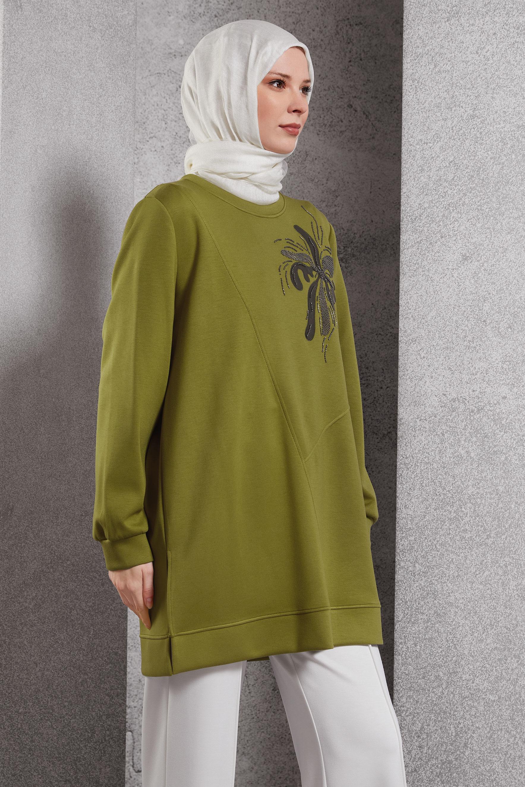 Hijab clothing GREEN PATTERNED TRACKSUIT TUNIC 45114