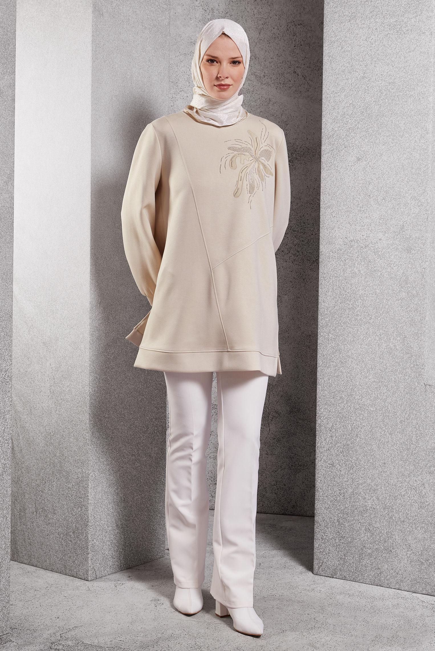 Hijab clothing ECRU PATTERNED TRACKSUIT TUNIC 45114