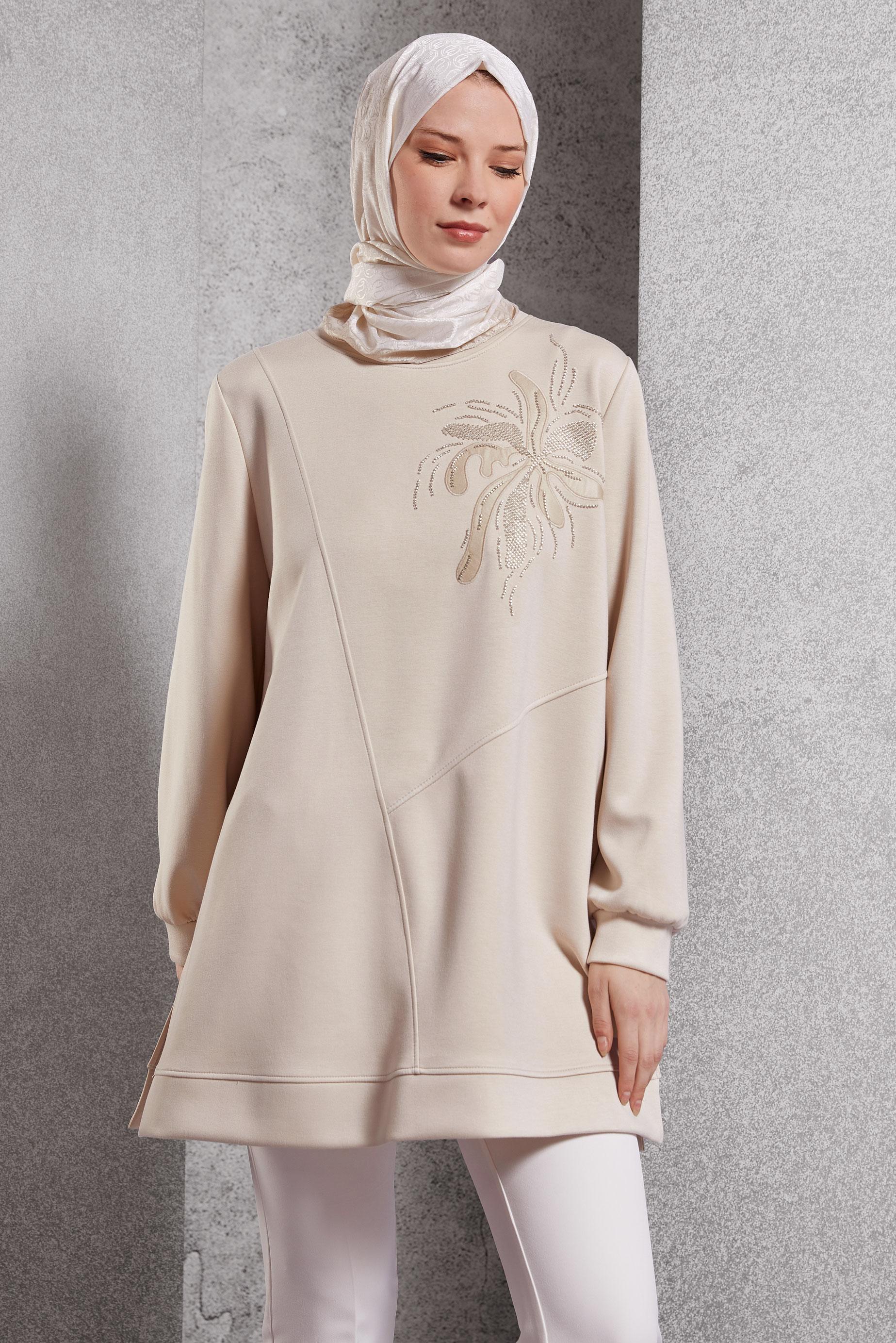 Hijab clothing ECRU PATTERNED TRACKSUIT TUNIC 45114