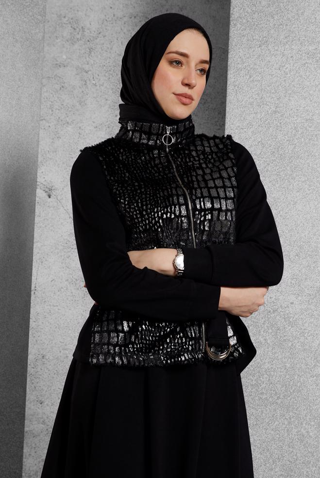 Vêtements hijab NOIR ENSEMBLE DE SURVÊTEMENT AVEC JUPE CEINTURÉE 45127 - ALVİNA