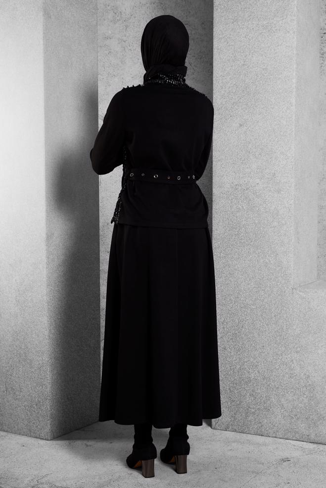 Vêtements hijab NOIR ENSEMBLE DE SURVÊTEMENT AVEC JUPE CEINTURÉE 45127 - ALVİNA
