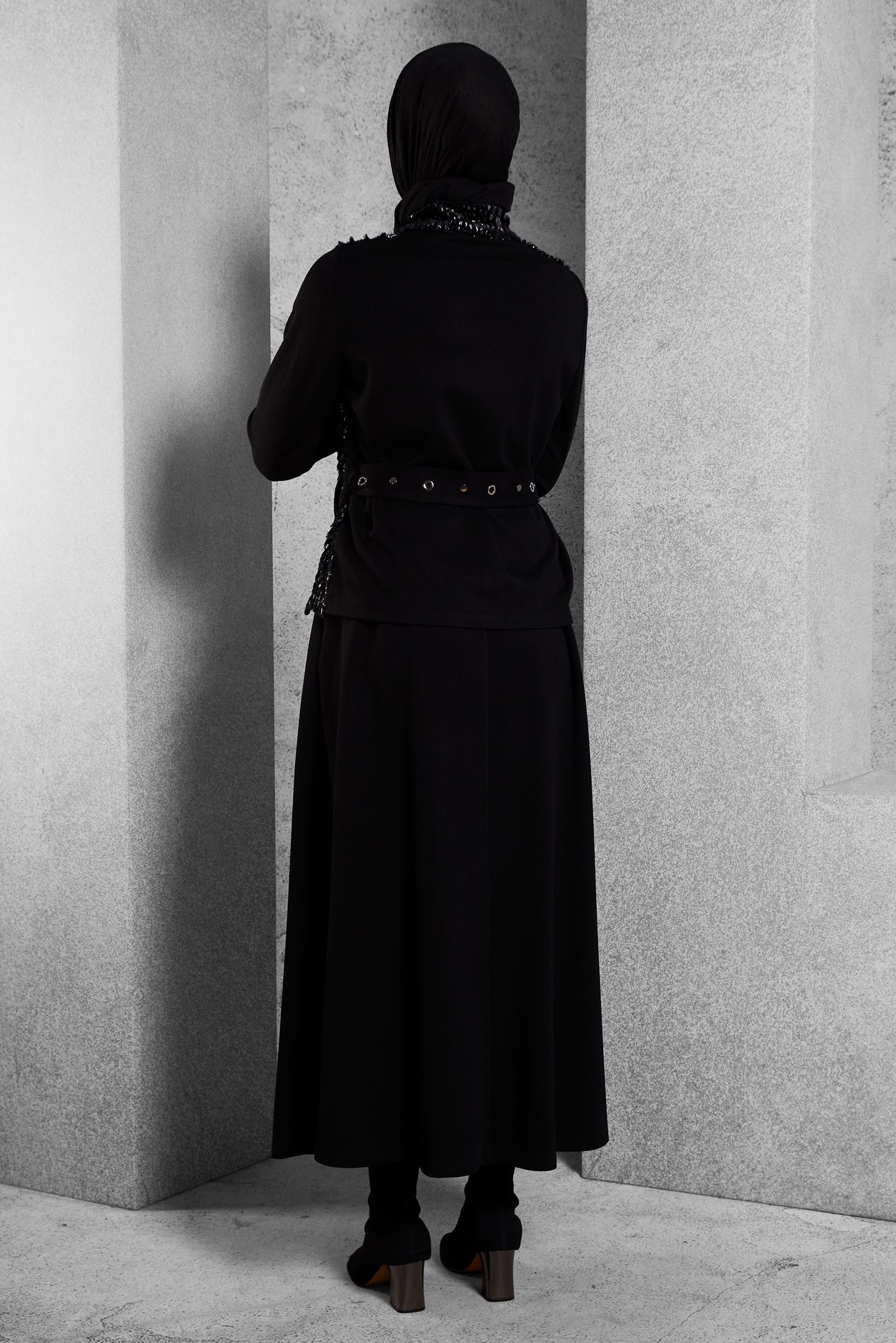 Vêtements hijab NOIR ENSEMBLE DE SURVÊTEMENT AVEC JUPE CEINTURÉE 45127