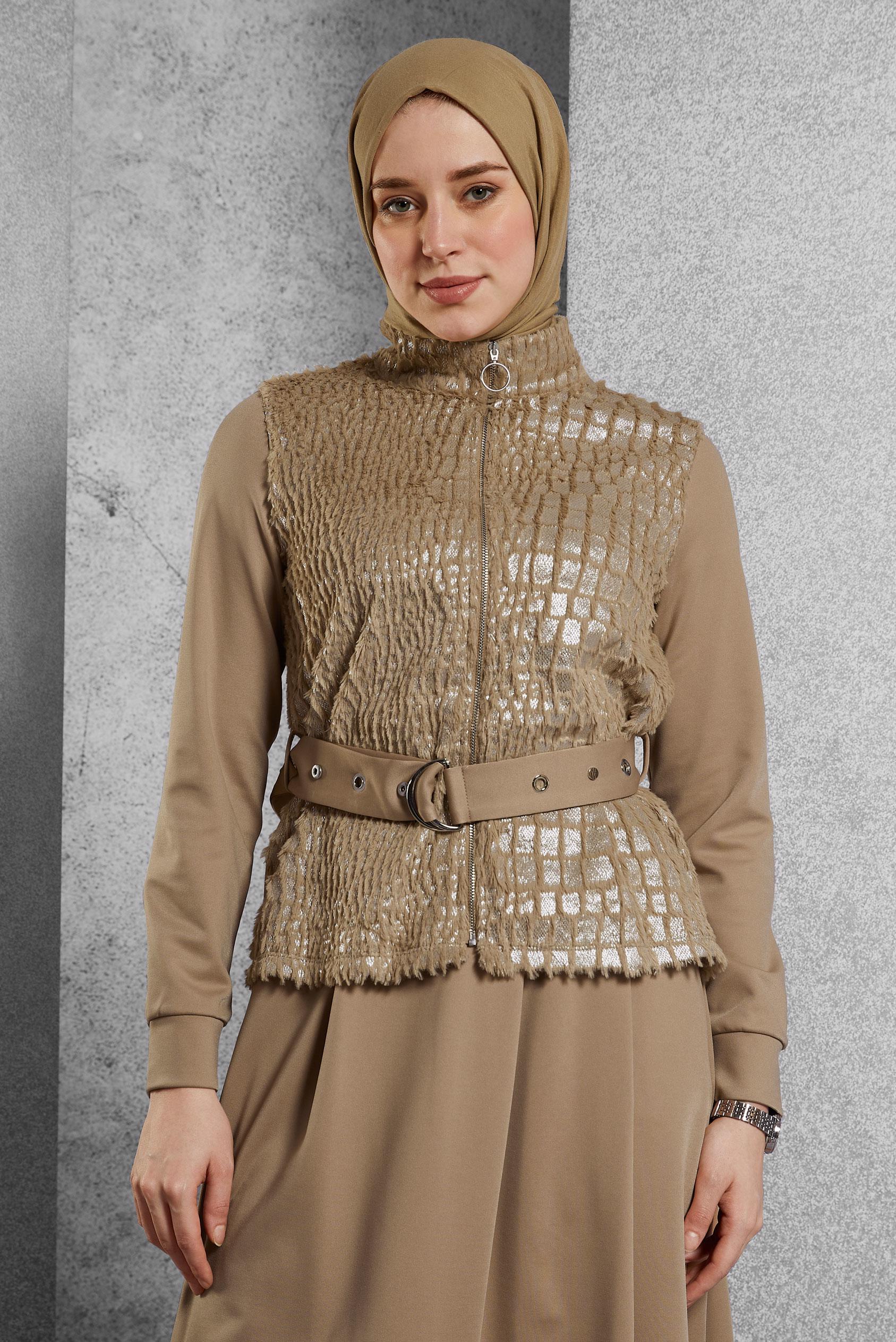 Vêtements hijab BRUN ENSEMBLE DE SURVÊTEMENT AVEC JUPE CEINTURÉE 45127