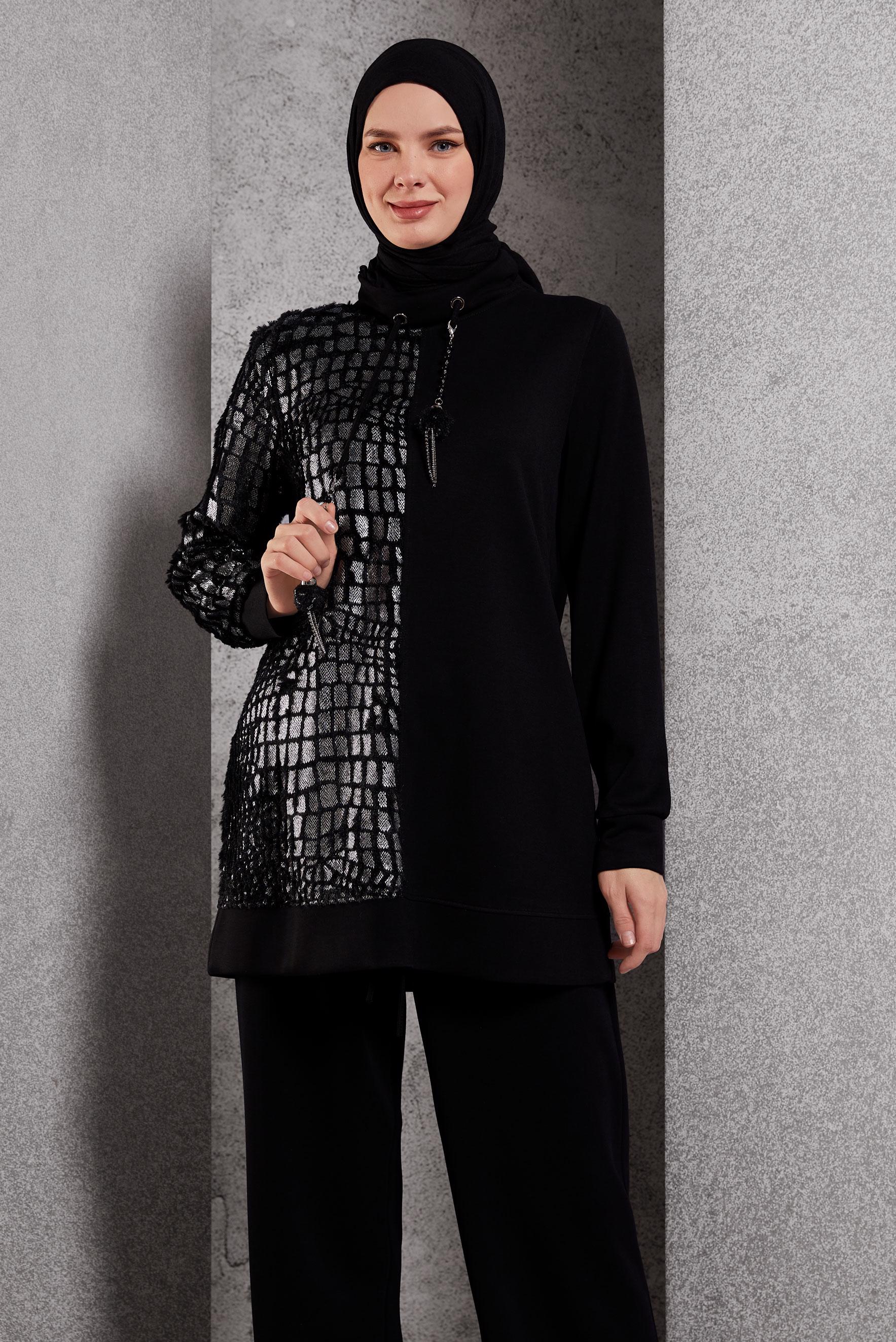 Tesettür giyim SİYAH PANTOLONLU EŞOFMAN TAKIM 45128