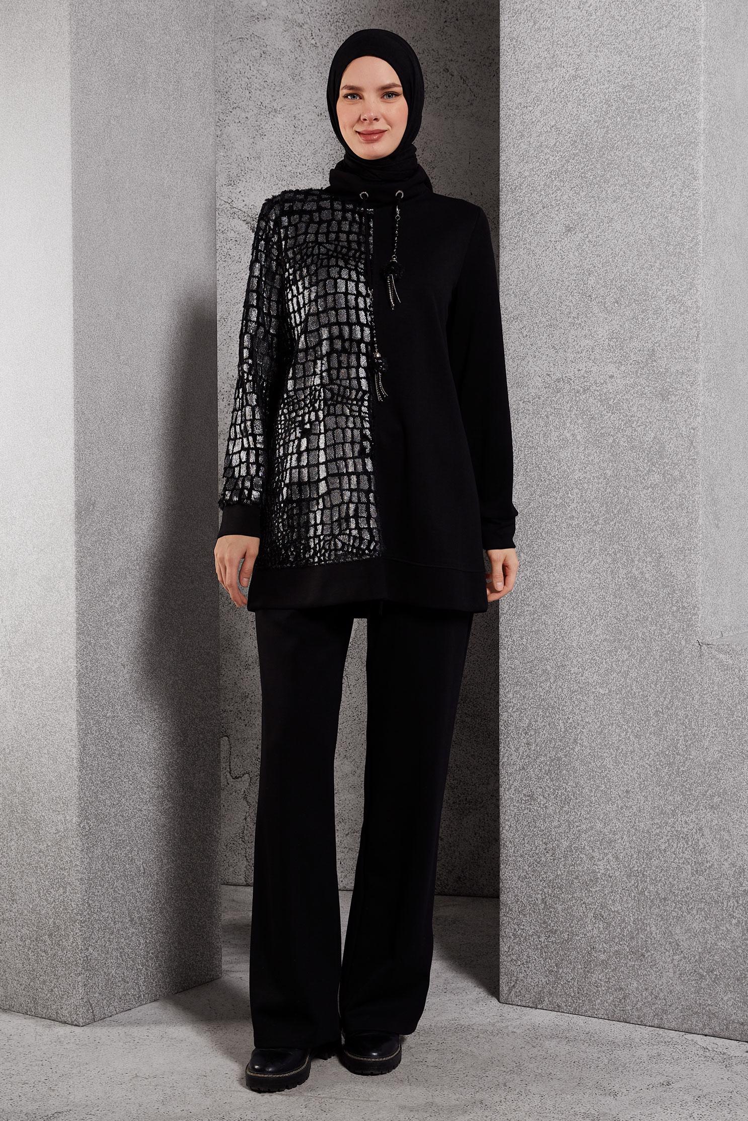 Tesettür giyim SİYAH PANTOLONLU EŞOFMAN TAKIM 45128