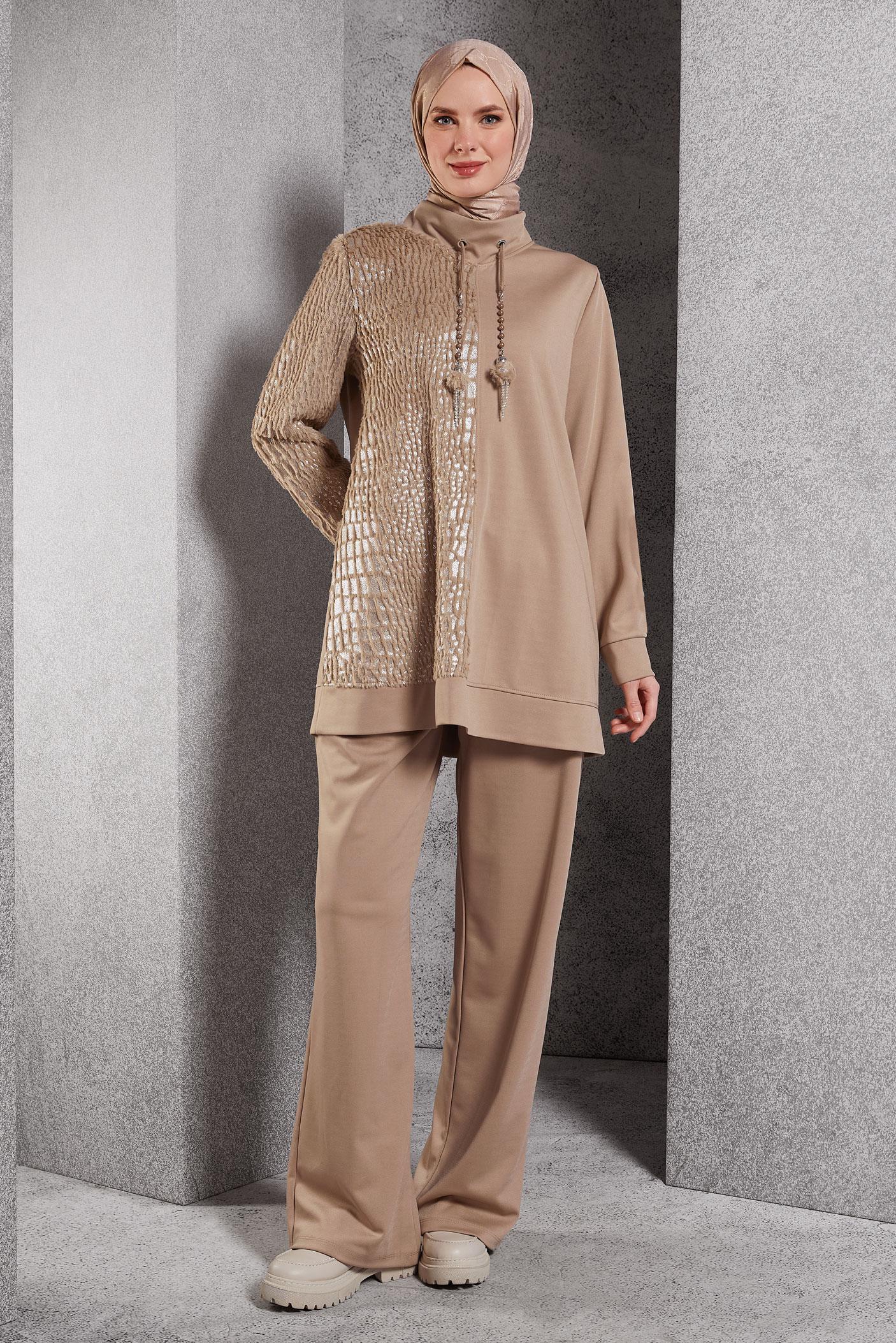 Tesettür giyim KAHVE PANTOLONLU EŞOFMAN TAKIM 45128