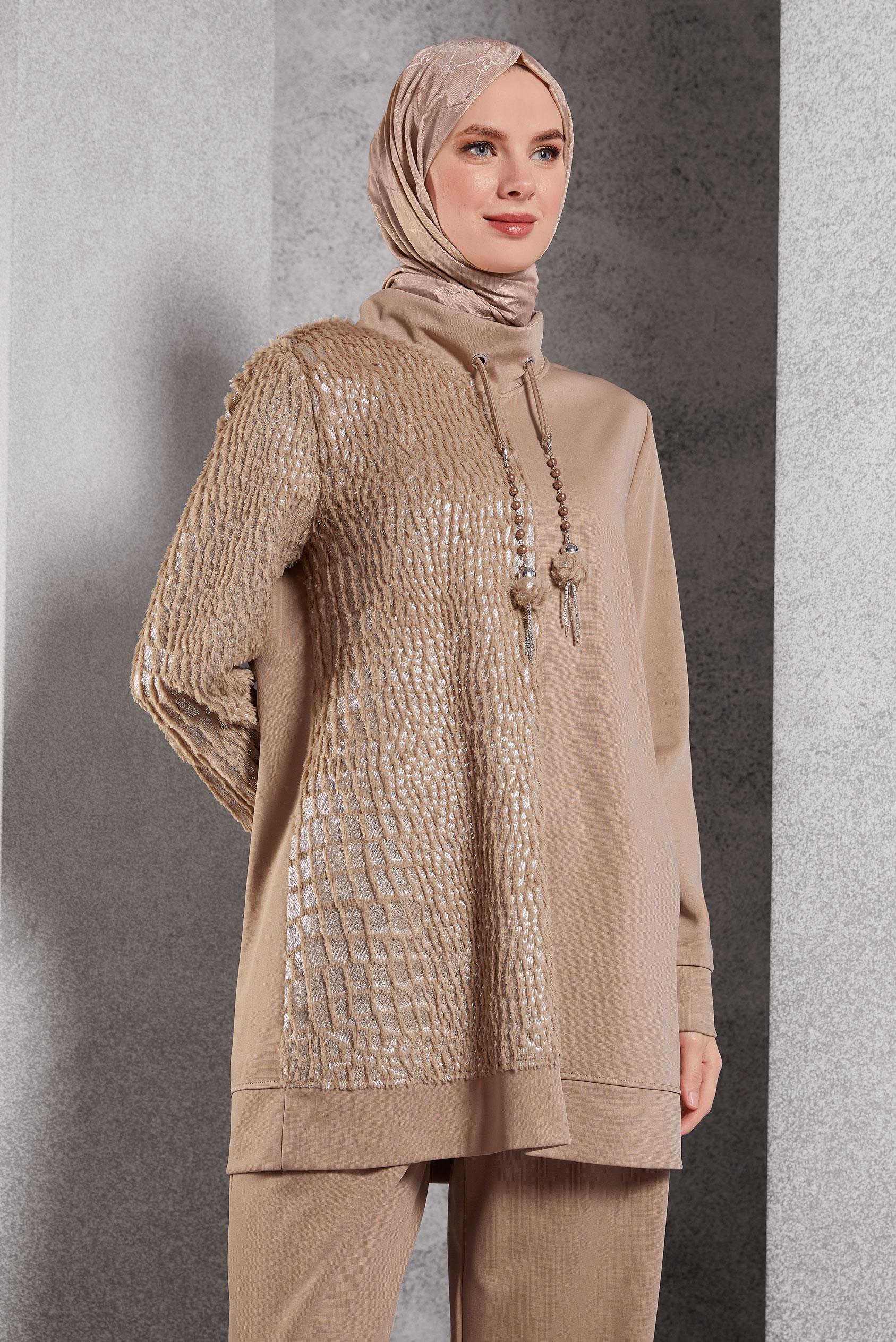 Tesettür giyim KAHVE PANTOLONLU EŞOFMAN TAKIM 45128