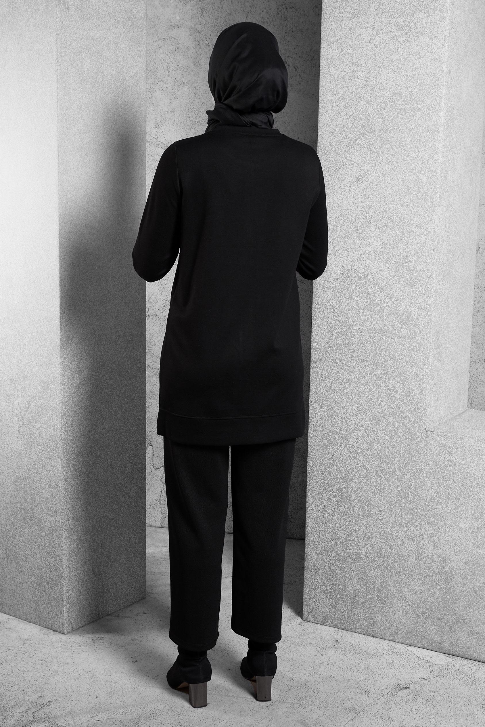 Vêtements hijab NOIR TUNIQUE DE SURVÊTEMENT À DÉTAILS DE GEMMES 45129