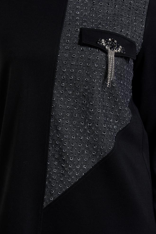 Tesettür giyim SİYAH TAŞ DETAYLI EŞOFMAN TUNİK 45129 - ALVİNA