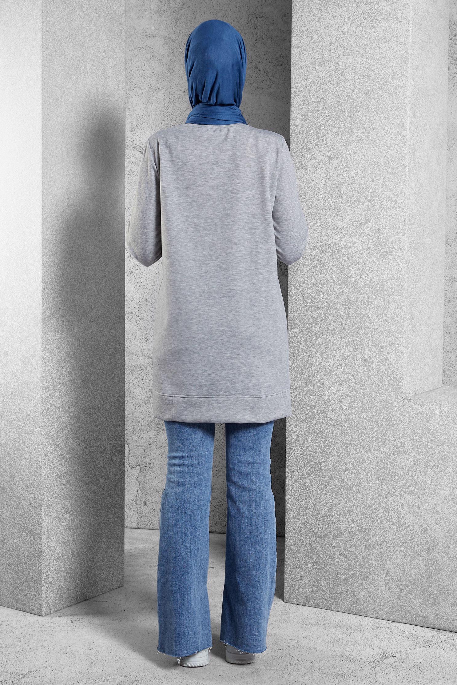 Vêtements hijab GRIS TUNIQUE DE SURVÊTEMENT À DÉTAILS DE GEMMES 45129