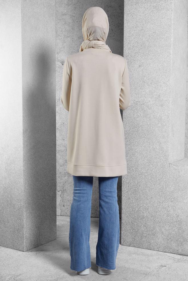 Tesettür giyim BEJ TAŞ DETAYLI EŞOFMAN TUNİK 45129 - ALVİNA