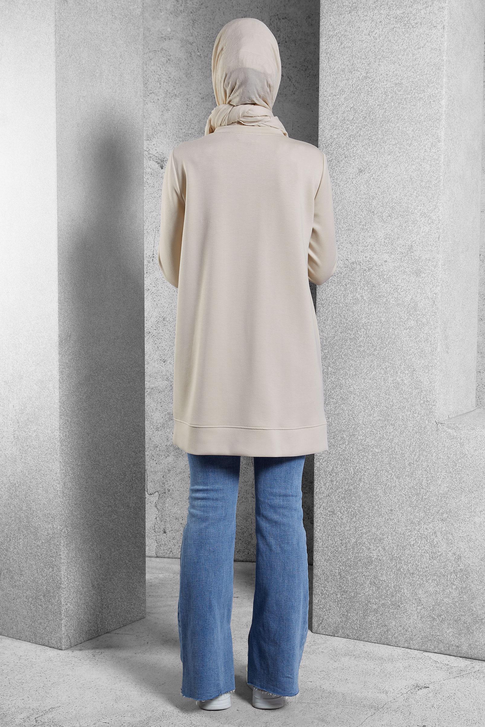 Vêtements hijab BEIGE TUNIQUE DE SURVÊTEMENT À DÉTAILS DE GEMMES 45129