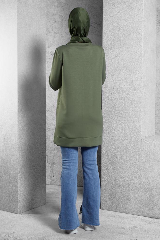 Tesettür giyim HAKİ TAŞ DETAYLI EŞOFMAN TUNİK 45129 - ALVİNA