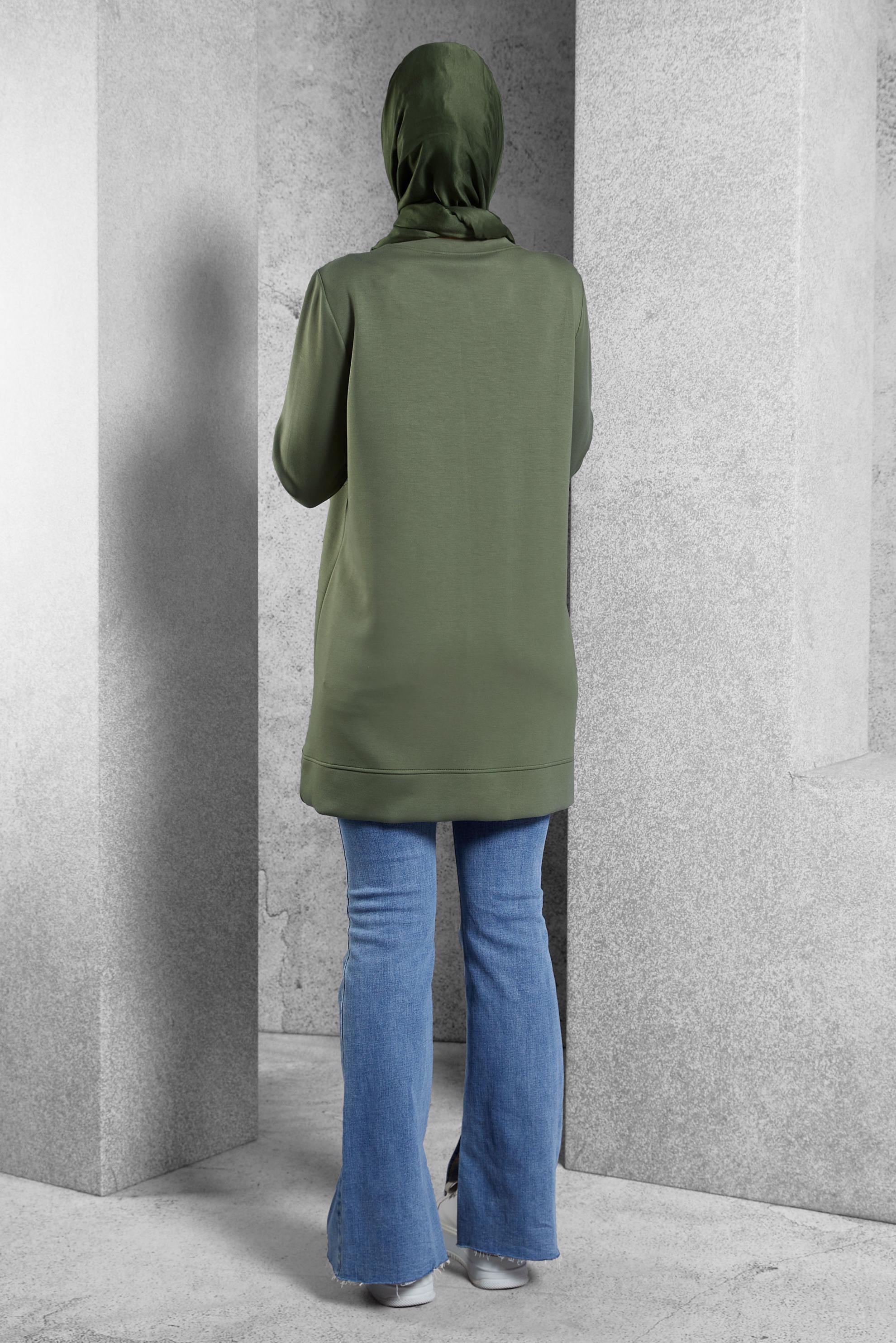 Vêtements hijab KAKI TUNIQUE DE SURVÊTEMENT À DÉTAILS DE GEMMES 45129