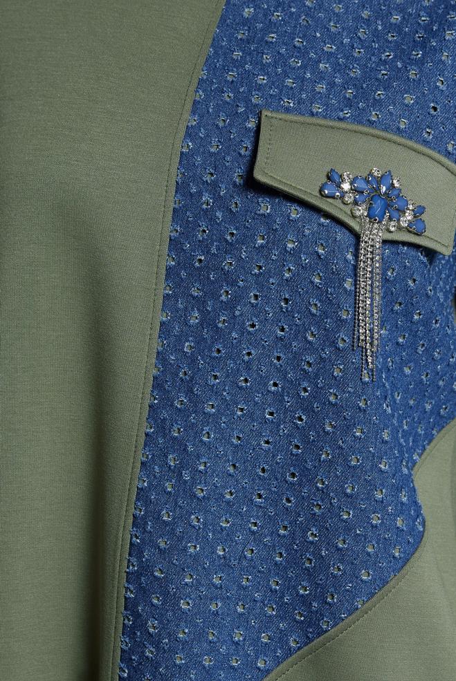 Tesettür giyim HAKİ TAŞ DETAYLI EŞOFMAN TUNİK 45129 - ALVİNA