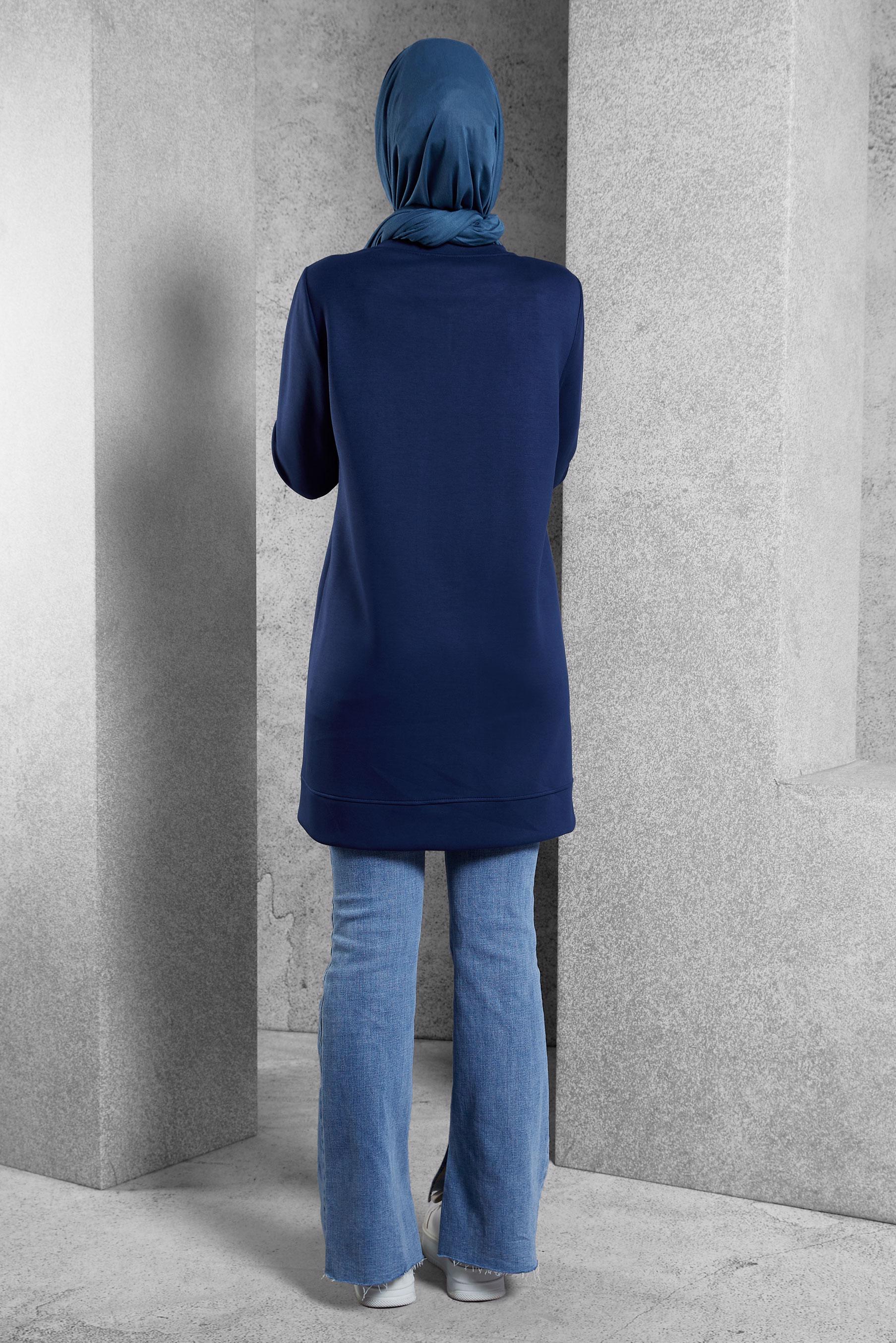 Tesettür giyim LACİVERT TAŞ DETAYLI EŞOFMAN TUNİK 45129