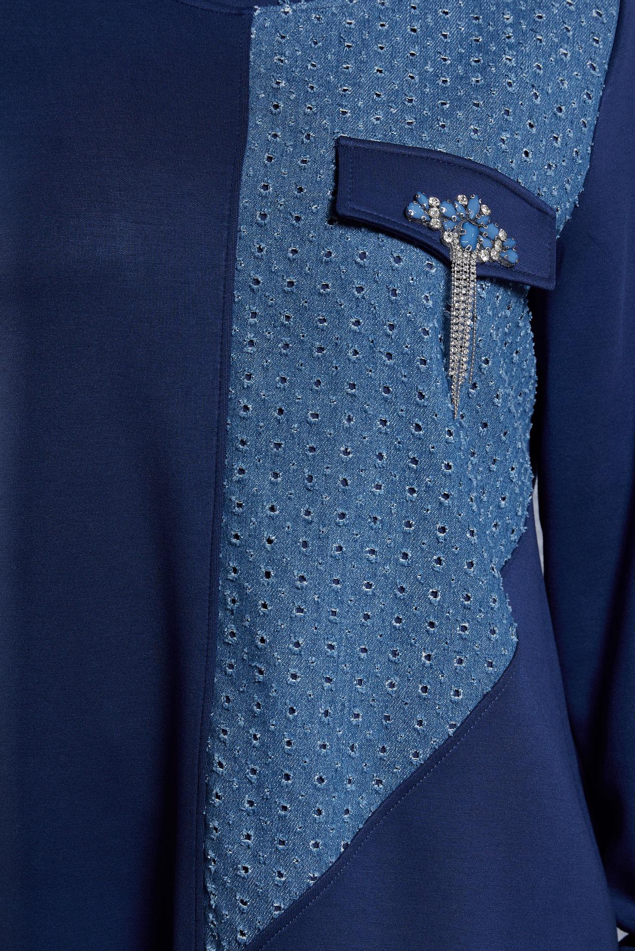 Tesettür giyim LACİVERT TAŞ DETAYLI EŞOFMAN TUNİK 45129