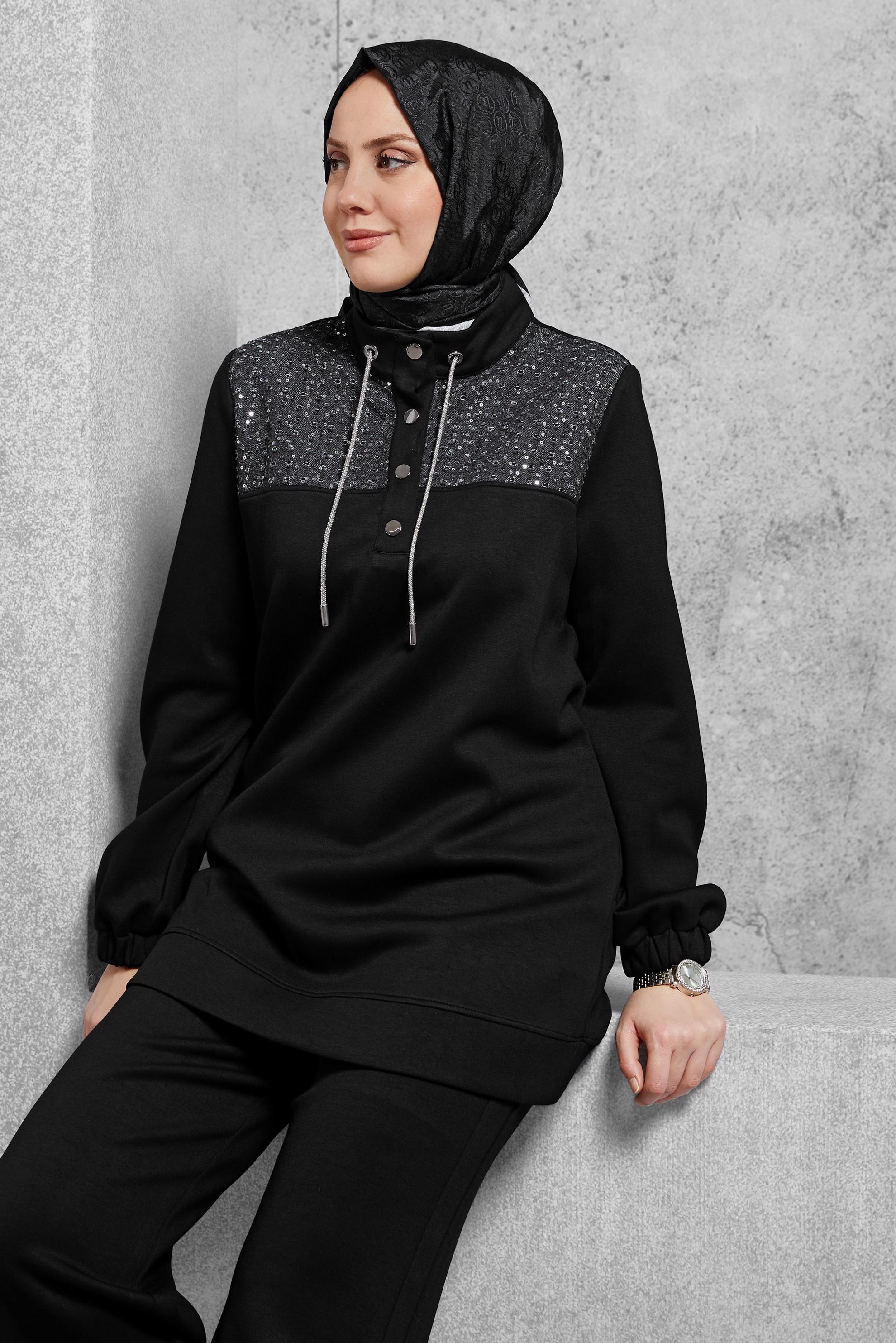 Hijab clothing BLACK TRACKSUIT SET WITH PANTS 45130