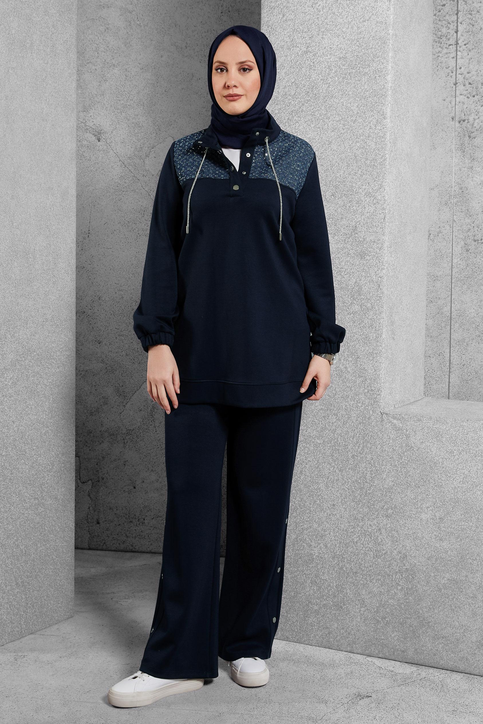 Hijab clothing NAVY BLUE TRACKSUIT SET WITH PANTS 45130