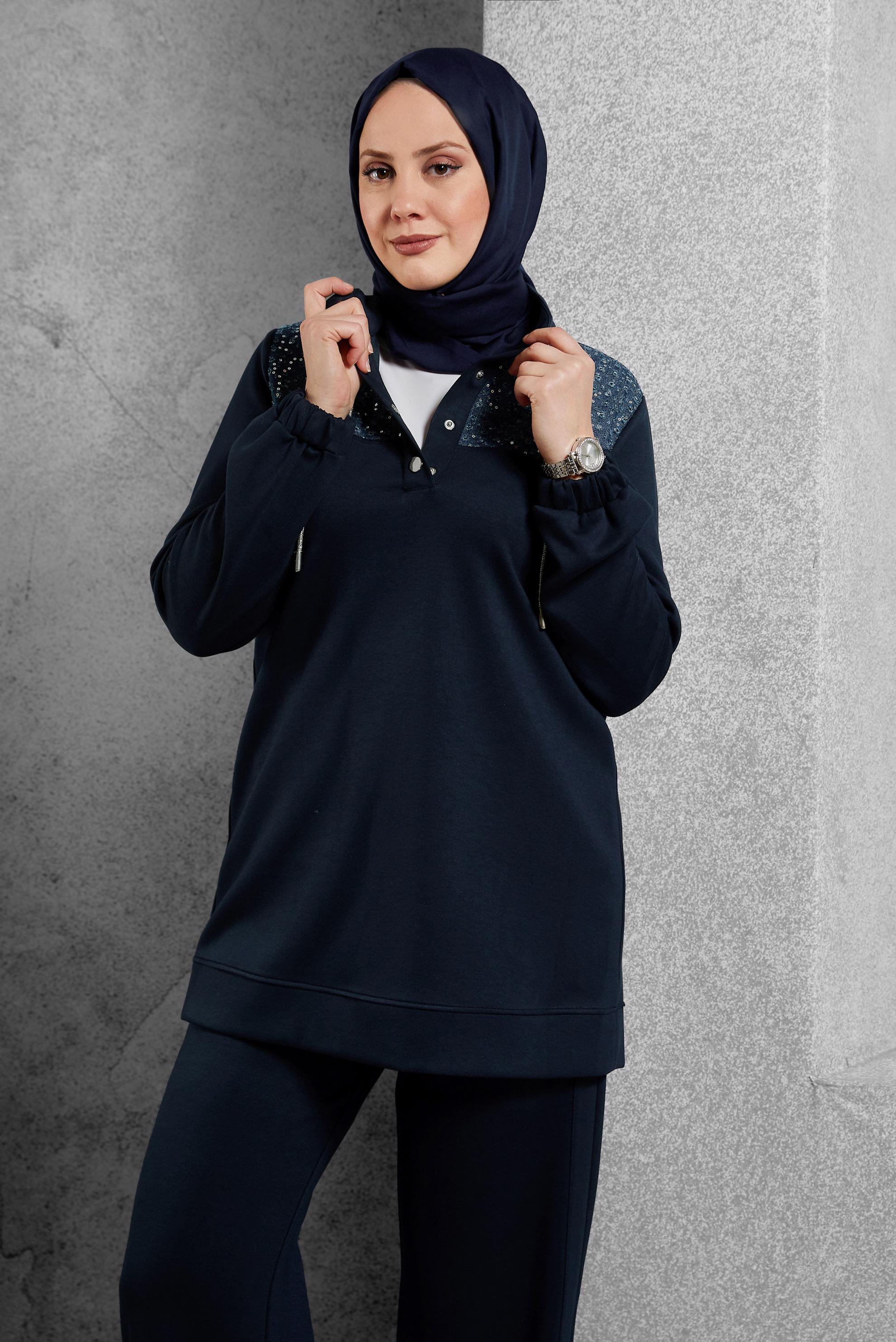 Hijab clothing NAVY BLUE TRACKSUIT SET WITH PANTS 45130