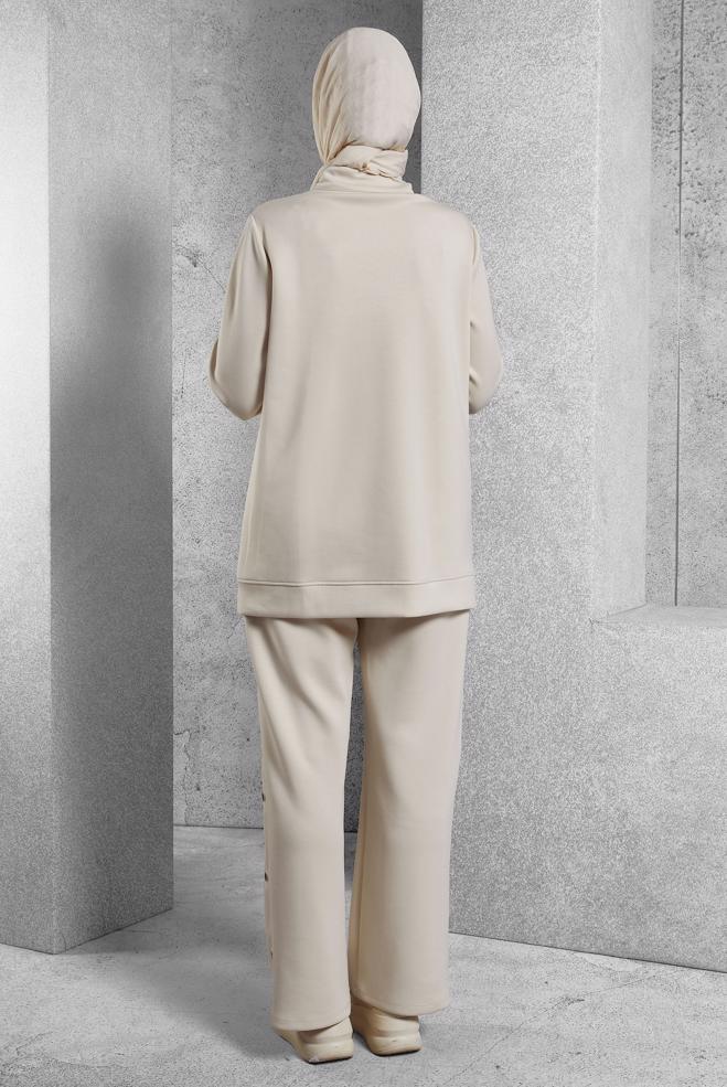 Hijab clothing ECRU TRACKSUIT SET WITH PANTS 45130 - ALVİNA