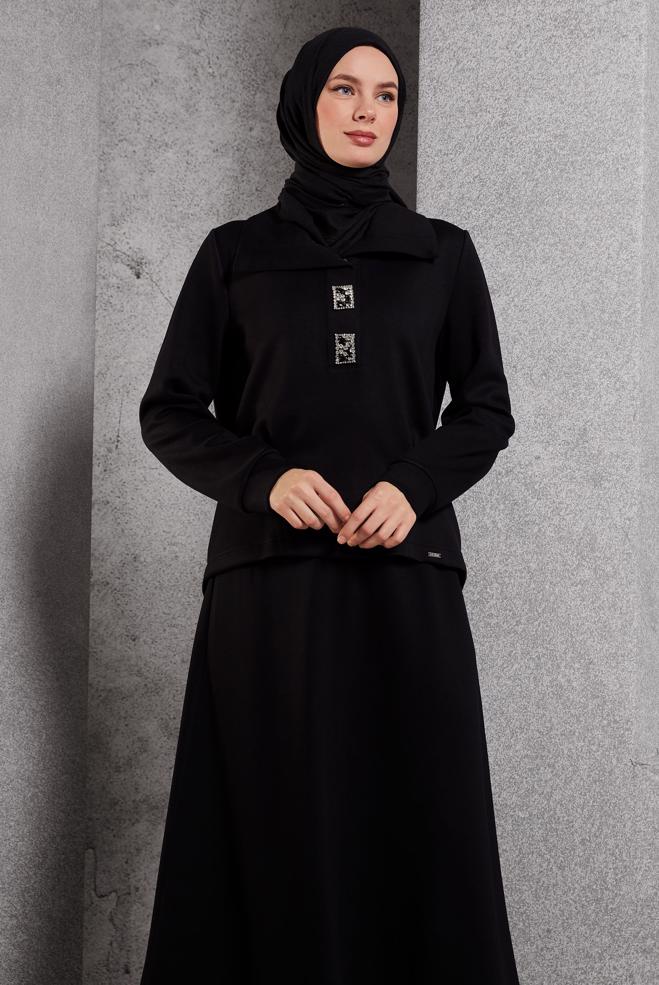 Vêtements hijab NOIR ENSEMBLE DE SURVÊTEMENT À JUPE 45131 - ALVİNA