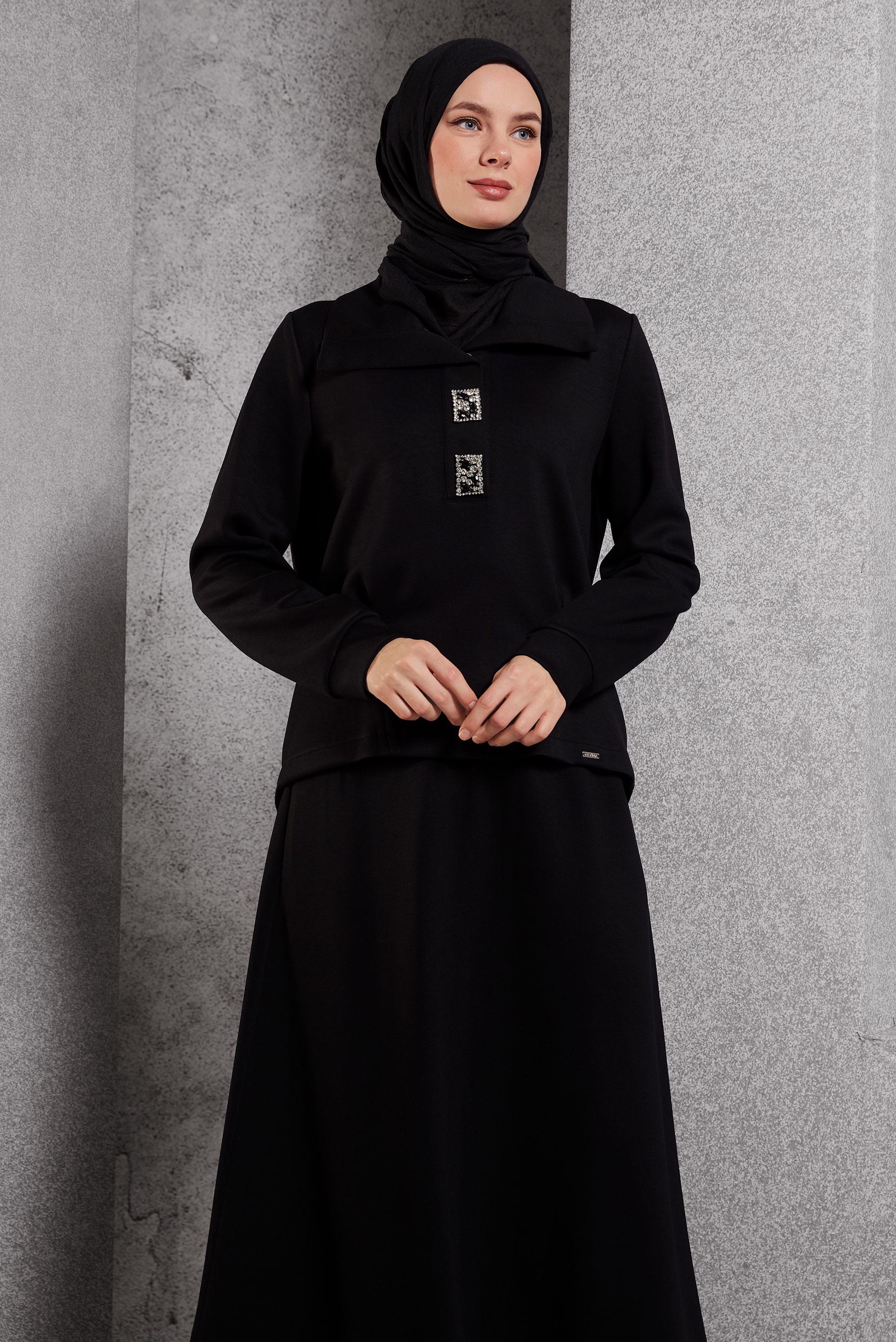 Hijab clothing BLACK SKIRTED TRACKSUIT SET 45131