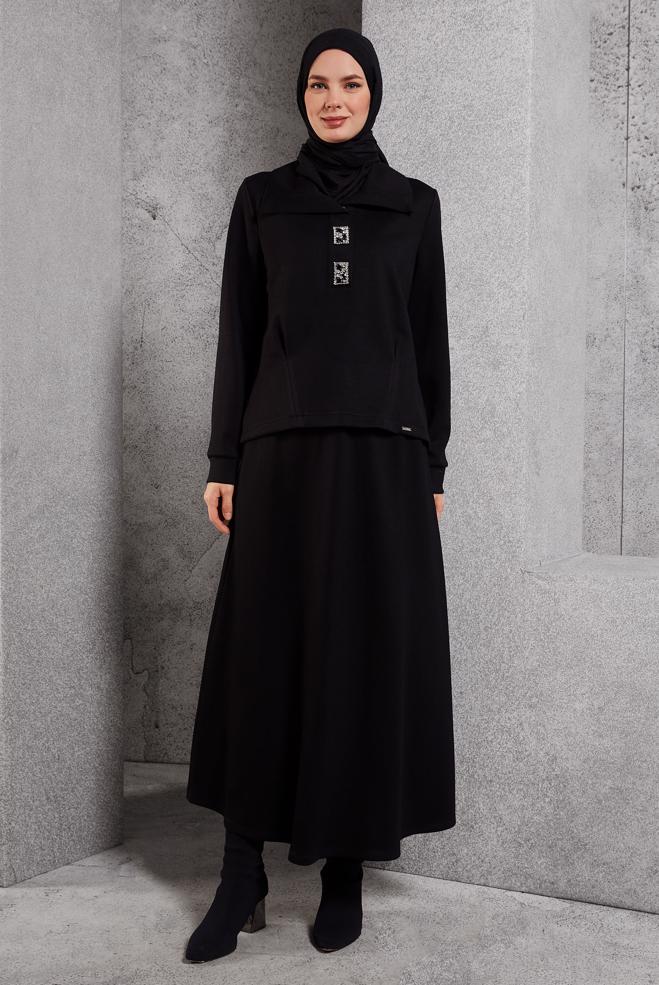 Vêtements hijab NOIR ENSEMBLE DE SURVÊTEMENT À JUPE 45131 - ALVİNA