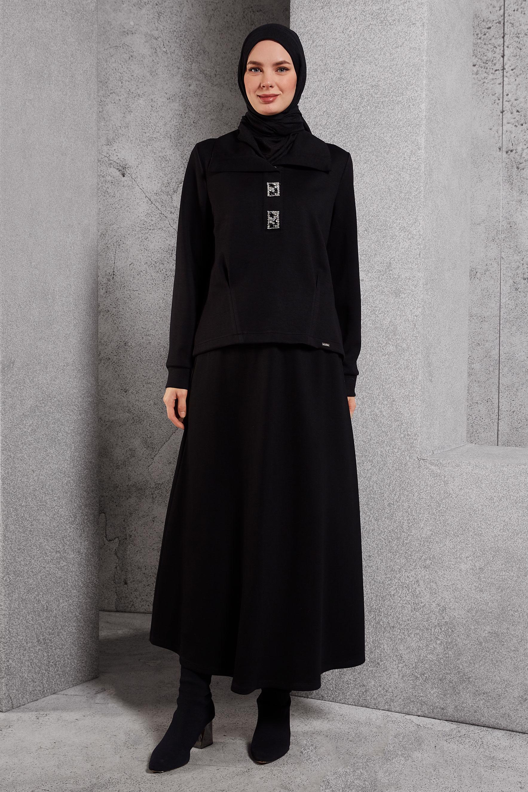 Hijab clothing BLACK SKIRTED TRACKSUIT SET 45131