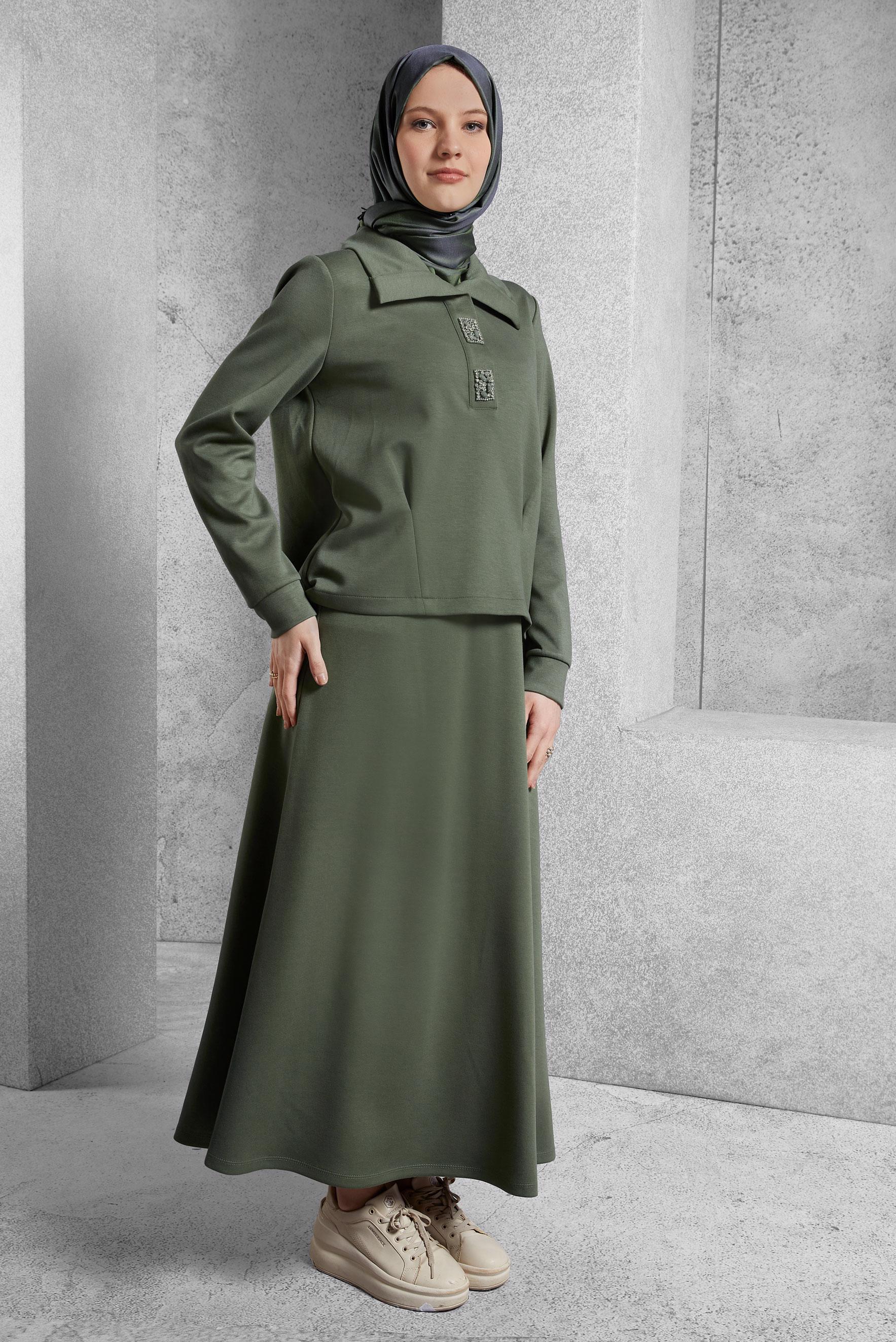 Hijab clothing KHAKI SKIRTED TRACKSUIT SET 45131