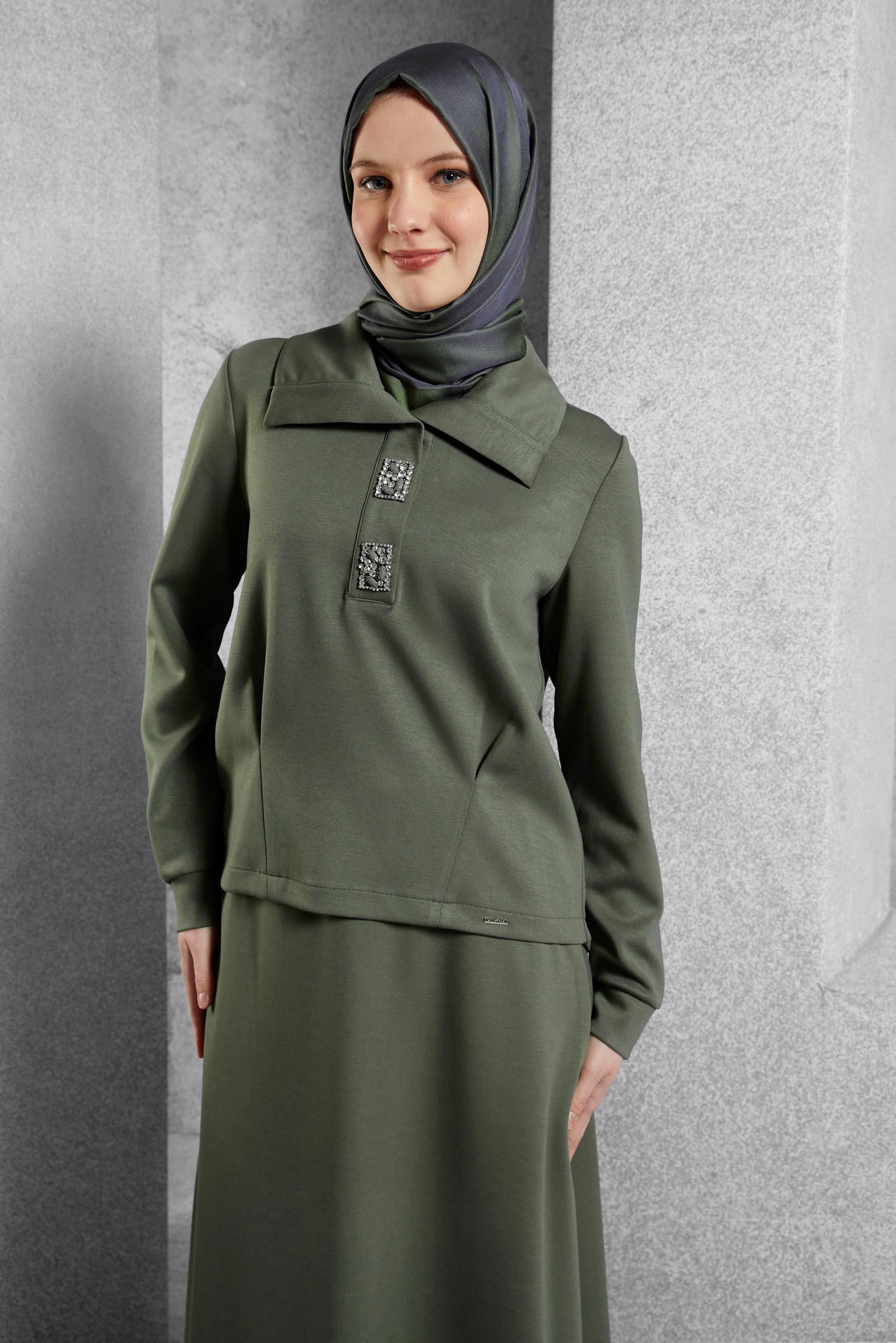 Hijab clothing KHAKI SKIRTED TRACKSUIT SET 45131