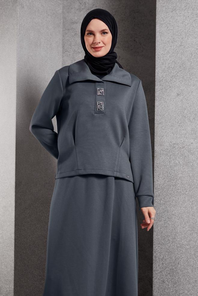 Vêtements hijab GRIS ENSEMBLE DE SURVÊTEMENT À JUPE 45131 - ALVİNA