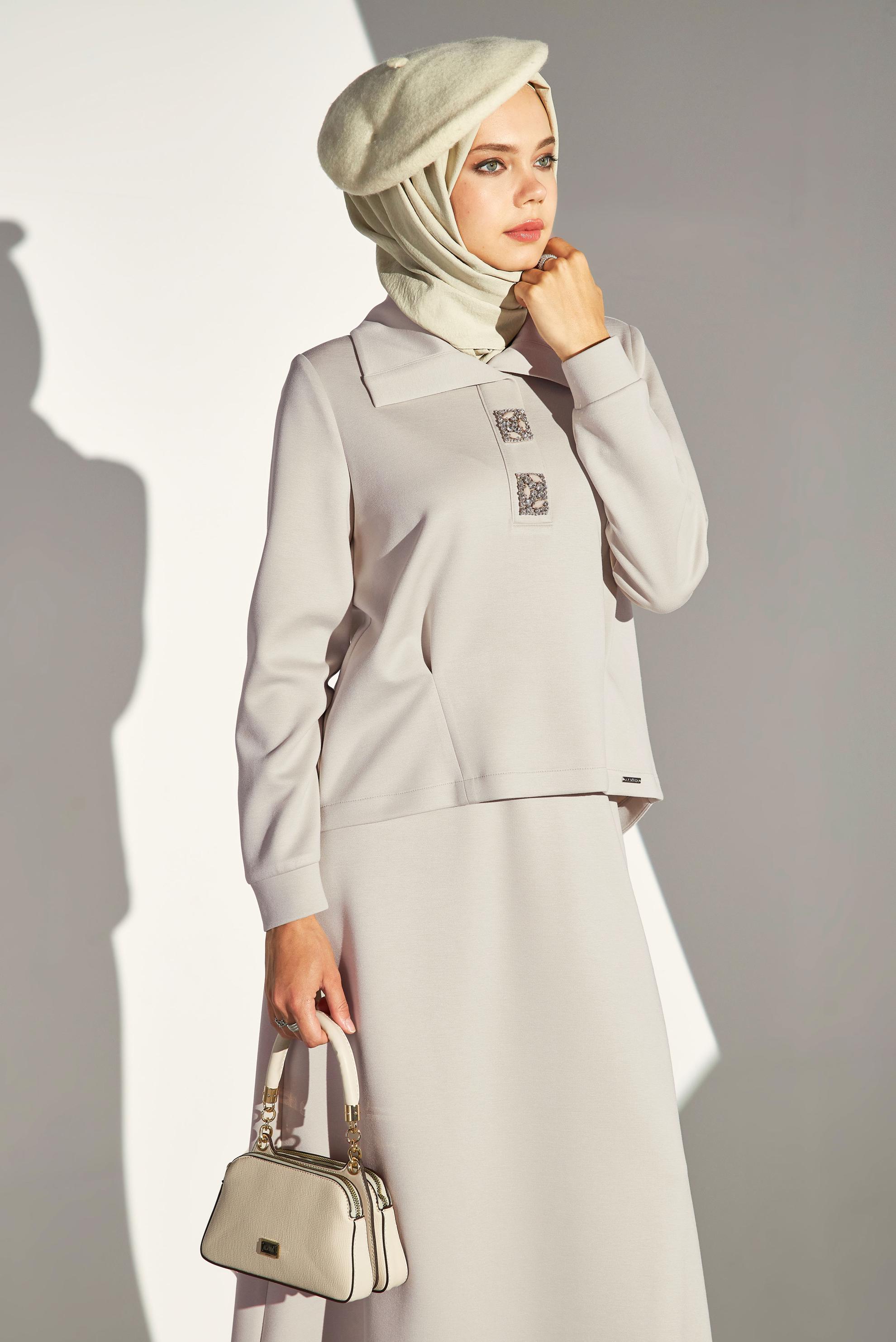 Hijab clothing BEIGE SKIRTED TRACKSUIT SET 45131