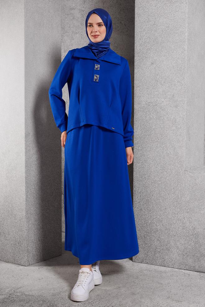 Vêtements hijab BLEU MARINE ENSEMBLE DE SURVÊTEMENT À JUPE 45131 - ALVİNA