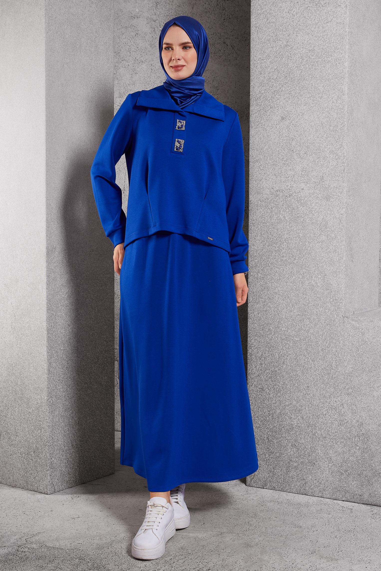 Hijab clothing NAVY BLUE SKIRTED TRACKSUIT SET 45131
