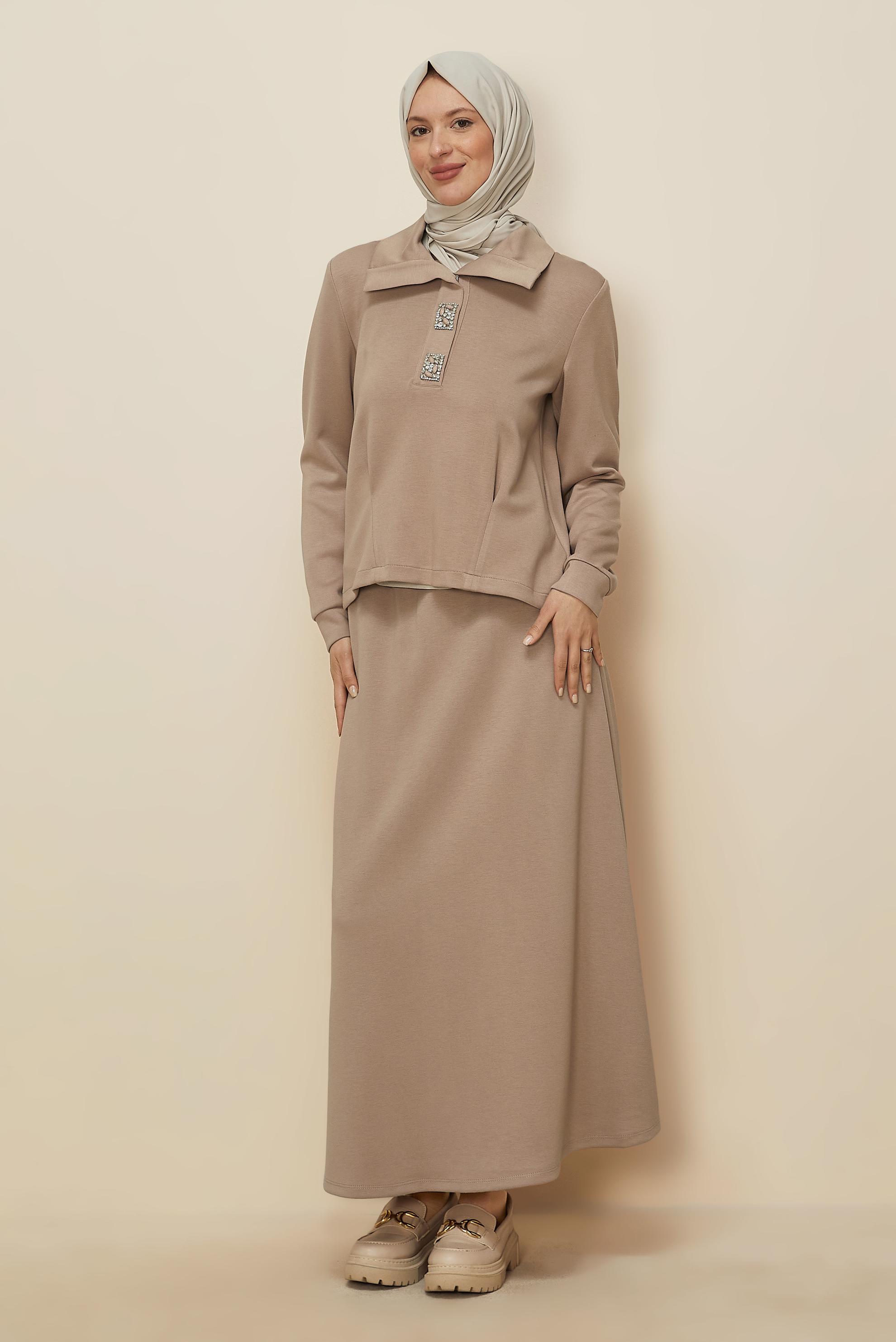 Hijab clothing BROWN SKIRTED TRACKSUIT SET 45131