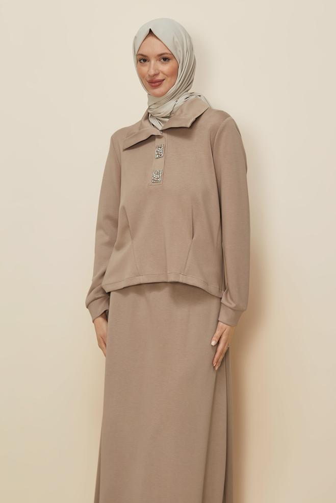 Hijab clothing BROWN SKIRTED TRACKSUIT SET 45131 - ALVİNA
