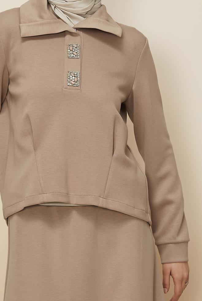 Hijab clothing BROWN SKIRTED TRACKSUIT SET 45131 - ALVİNA