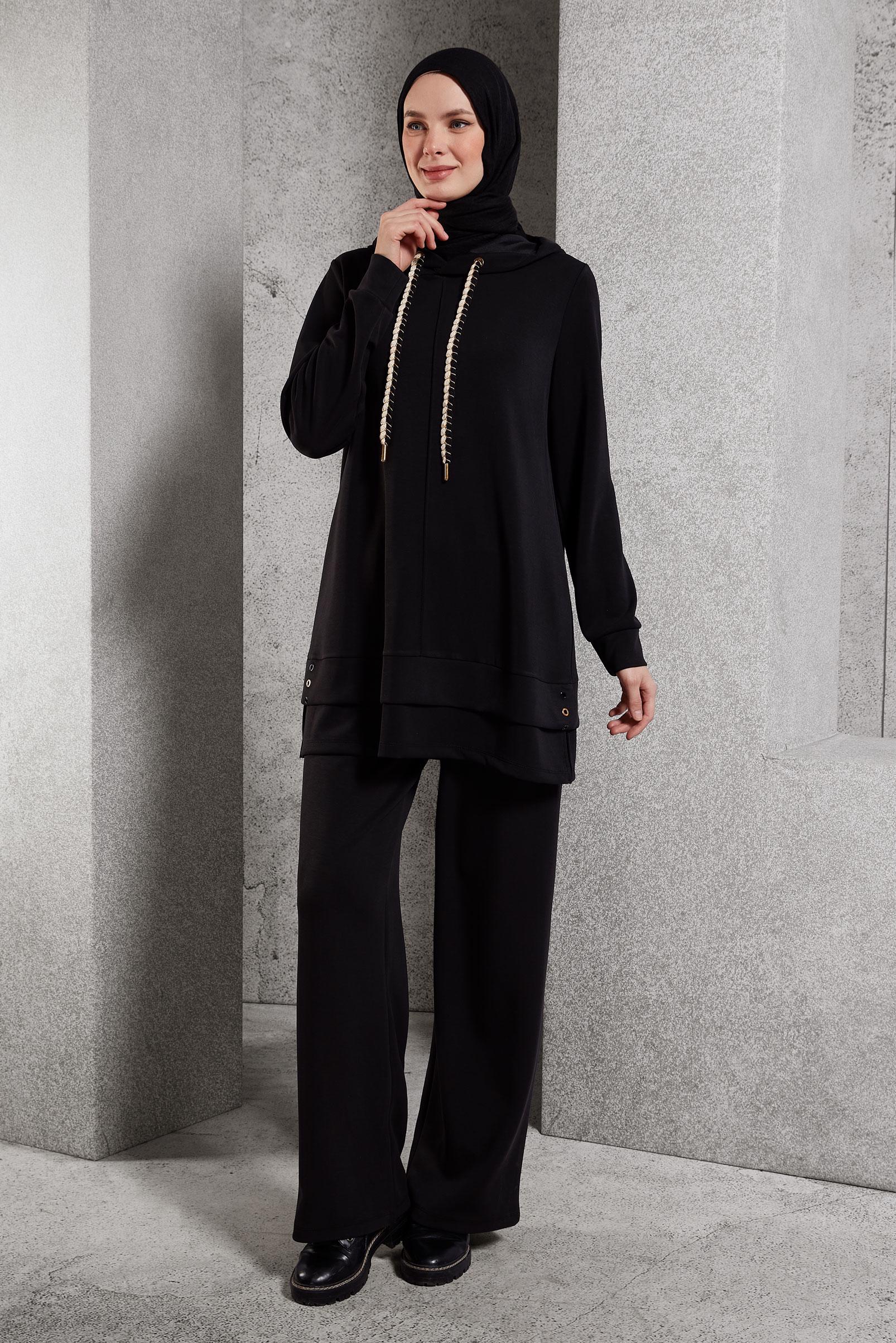 Tesettür giyim SİYAH PANTOLONLU EŞOFMAN TAKIM 45132