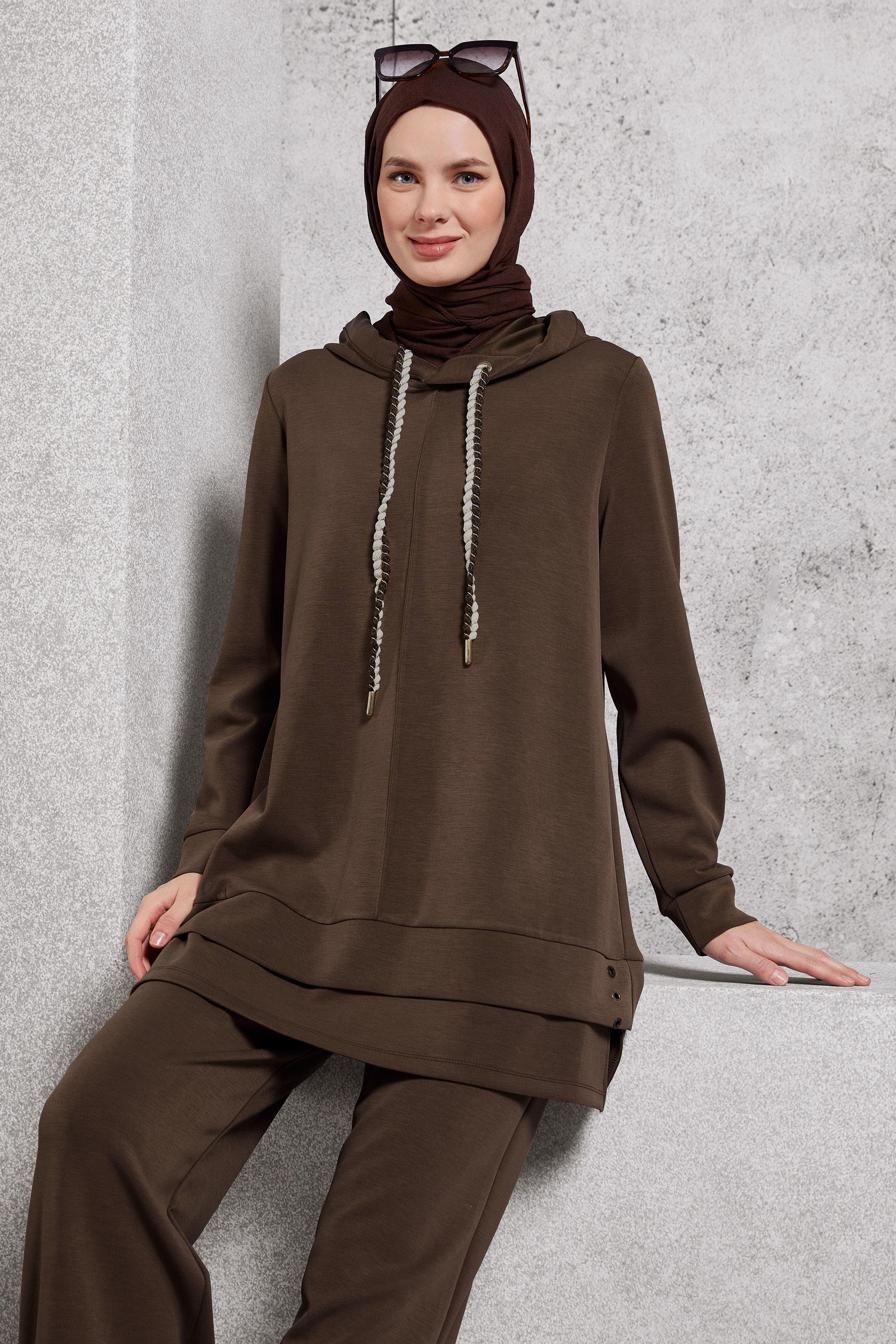 Tesettür giyim KAHVE PANTOLONLU EŞOFMAN TAKIM 45132