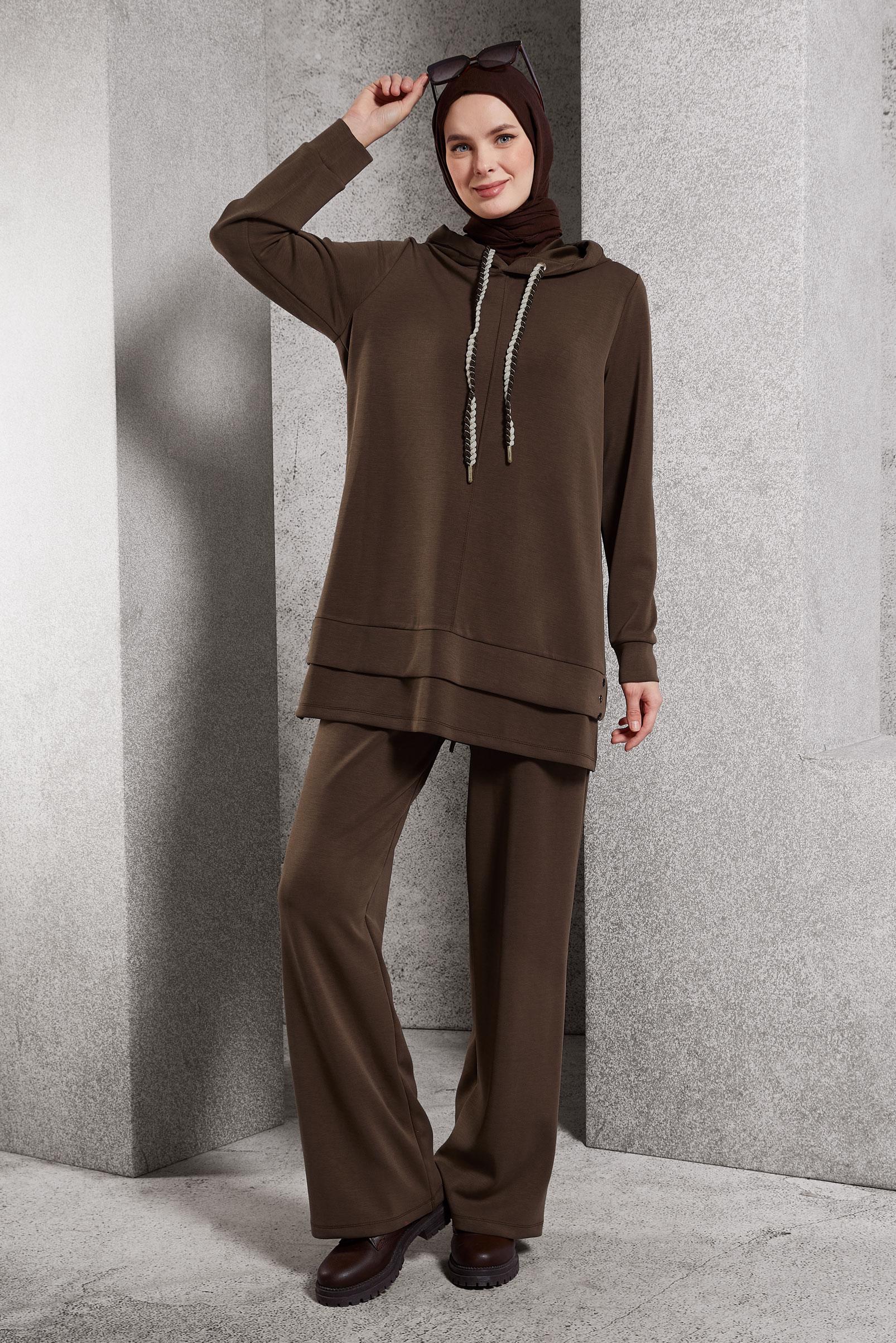 Tesettür giyim KAHVE PANTOLONLU EŞOFMAN TAKIM 45132