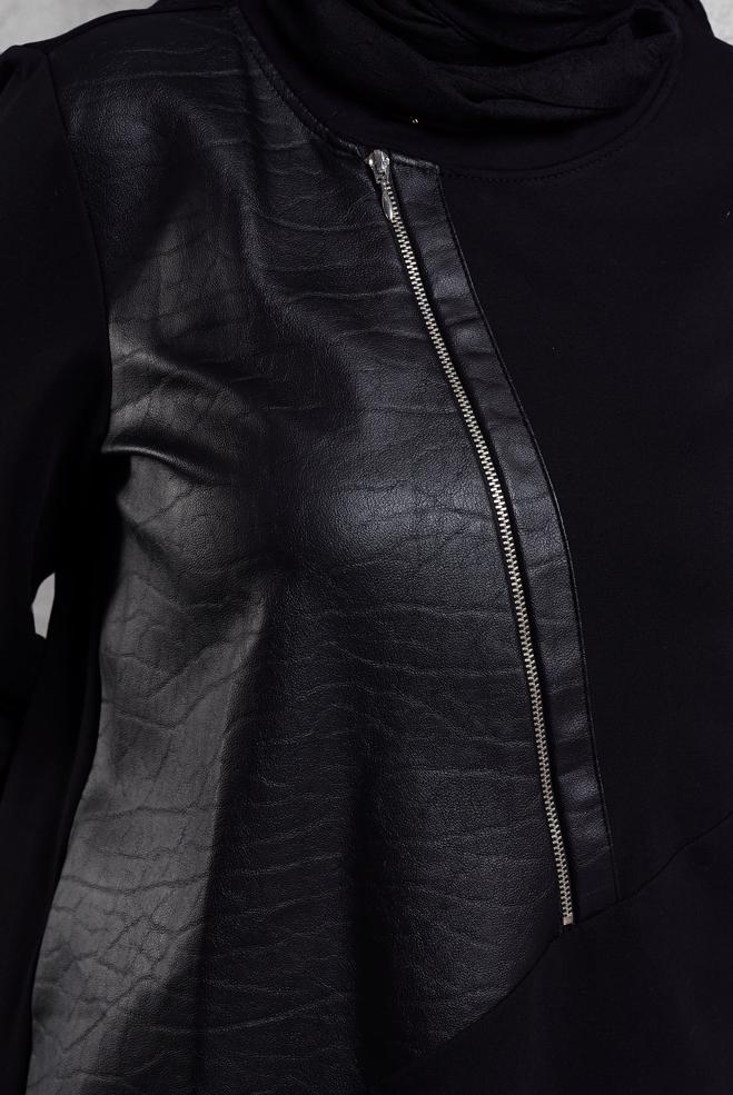 Vêtements hijab NOIR TUNIQUE DE SURVÊTEMENT AVEC DÉTAIL ZIP 45133 - ALVİNA