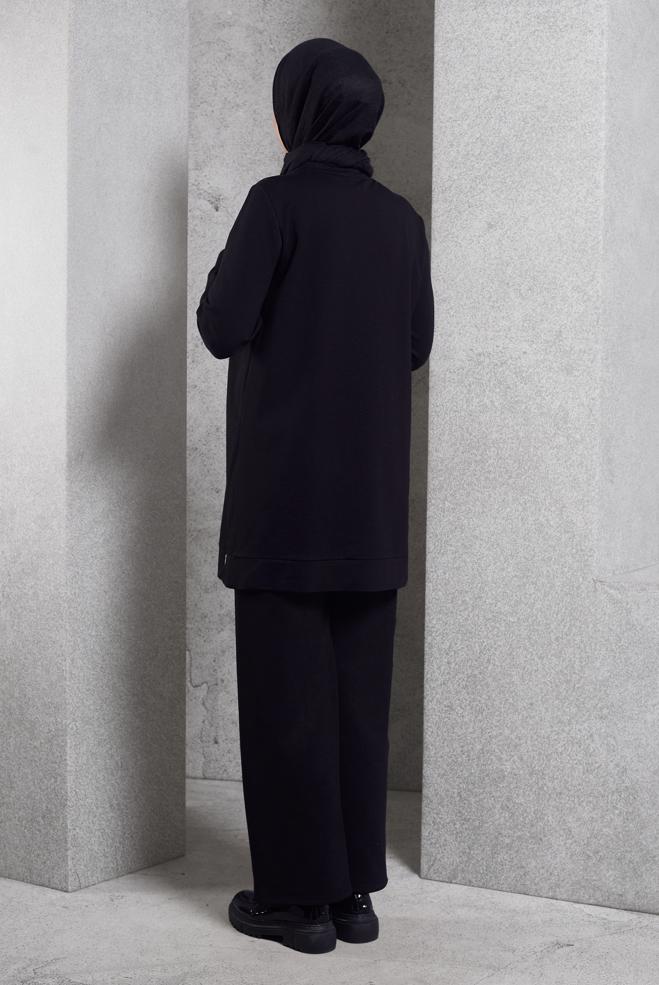 Vêtements hijab NOIR TUNIQUE DE SURVÊTEMENT AVEC DÉTAIL ZIP 45133 - ALVİNA